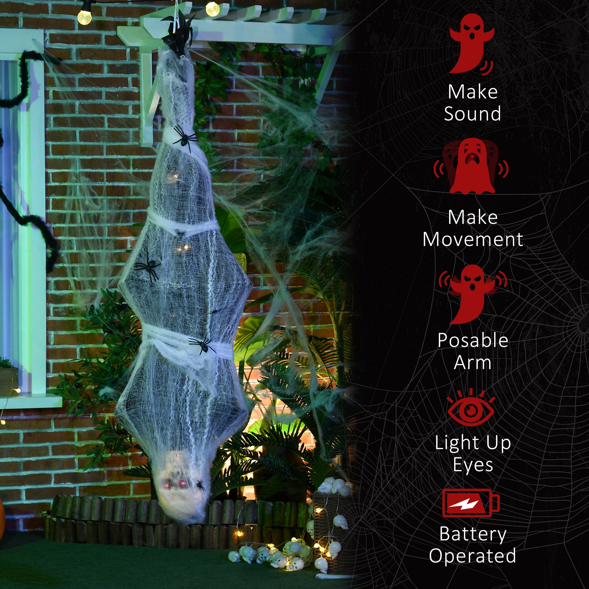 4.7ft Animated Hanging Mummy Halloween Decoration - Grey-Home Furnishings > Holiday & Seasonal > Halloween Decorations-DECOROLALA