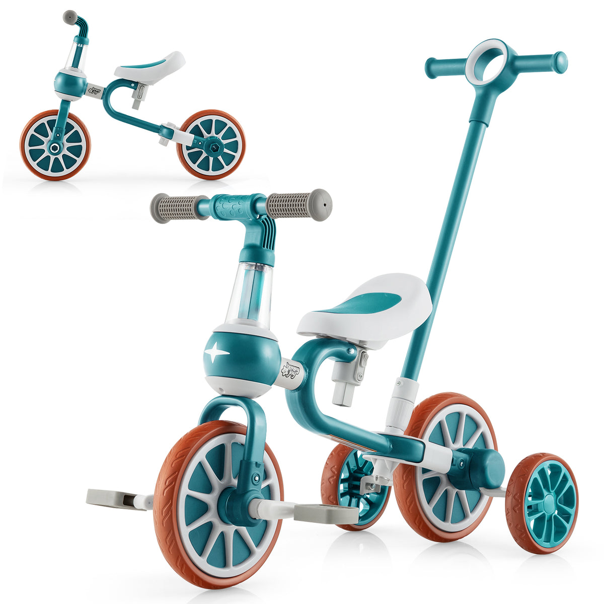 Vélo tricycle pour enfants 4-en-1 avec poignée de poussée parentale et hauteur de siège réglables