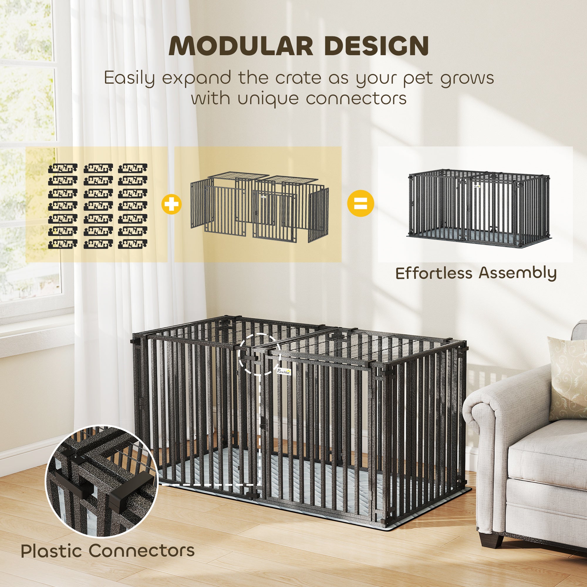 55 Inch Heavy Duty Dog Crate, Extra Large Metal Dog Cage Kennel with Mat for Large Breeds, Modular Puppy Playpen