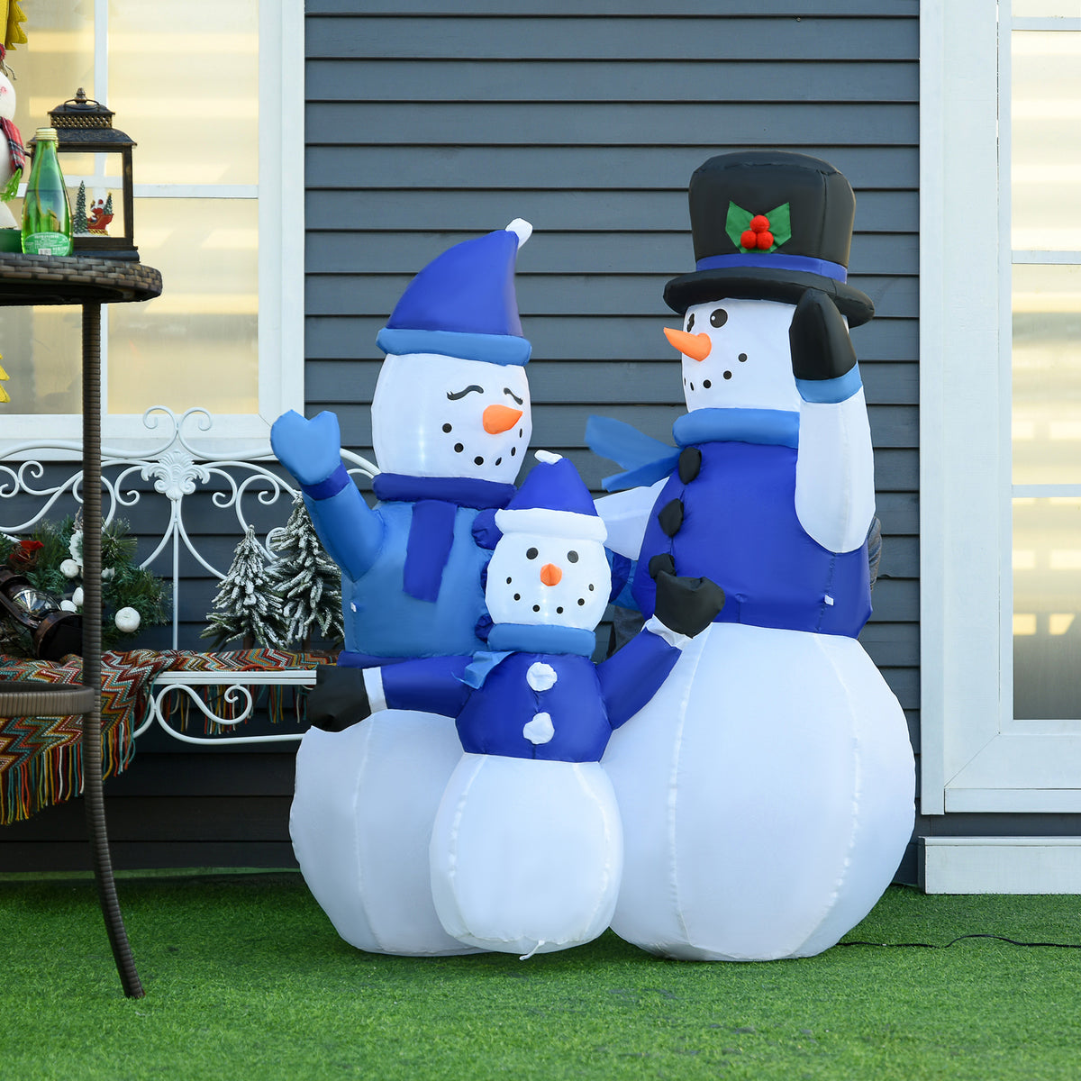 4ft Inflatable Christmas Snowman Family LED Lighted Blue-Home Furnishings > Holiday & Seasonal > Christmas Decorations > Christmas Inflatables-DECOROLALA