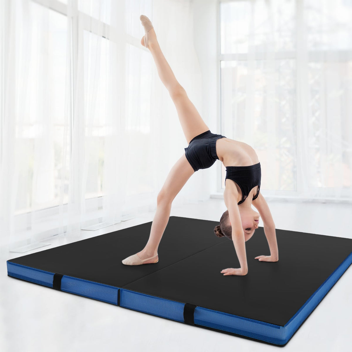 4ft x 4ft x 4in Bi-Folding Gymnastic Tumbling Mat with Handles and Cover-Black-Yoga & Gym Mats-DECOROLALA