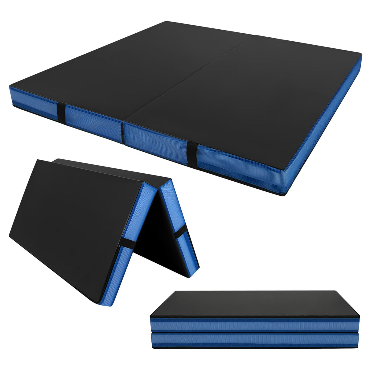 4ft x 4ft x 4in Bi-Folding Gymnastic Tumbling Mat with Handles and Cover-Black-Yoga & Gym Mats-DECOROLALA