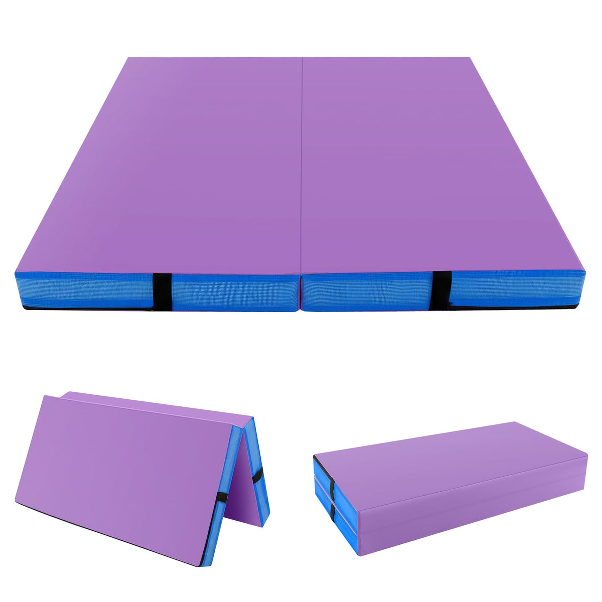4ft x 4ft x 4in Bi-Folding Gymnastic Tumbling Mat with Handles and Cover-Purple-Yoga & Gym Mats-DECOROLALA