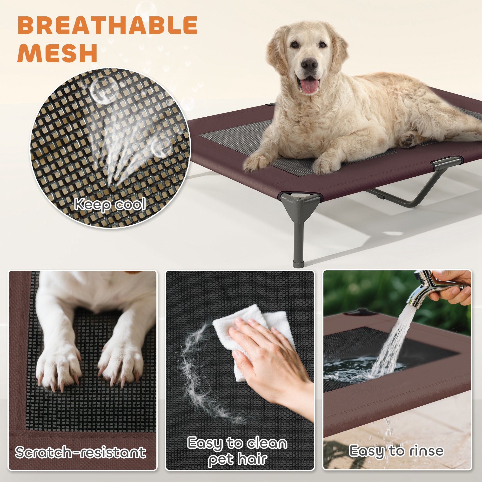 Elevated Dog Bed with Canopy Raised Dog Bed  Washable Mesh Steel Frame 41.7" x 29.9" x 39" Coffee