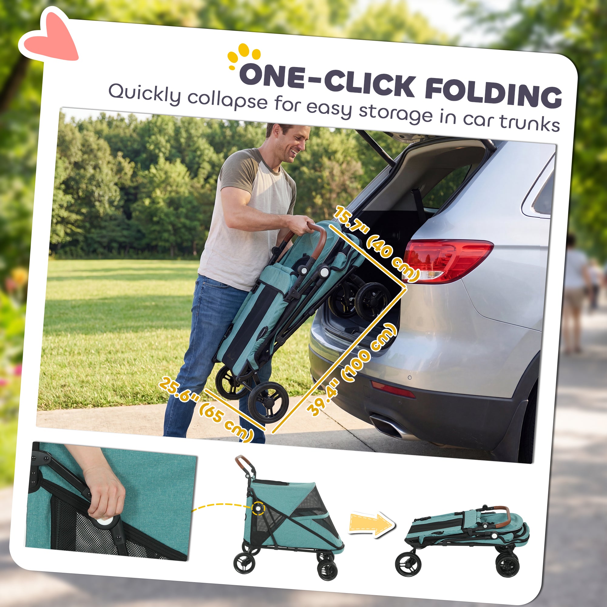 Dog Stroller Easy Fold Pet Stroller for Large Dogs Up to 66lbs with 4-Wheel Shock Absorption & One-Foot Brake Turquoise