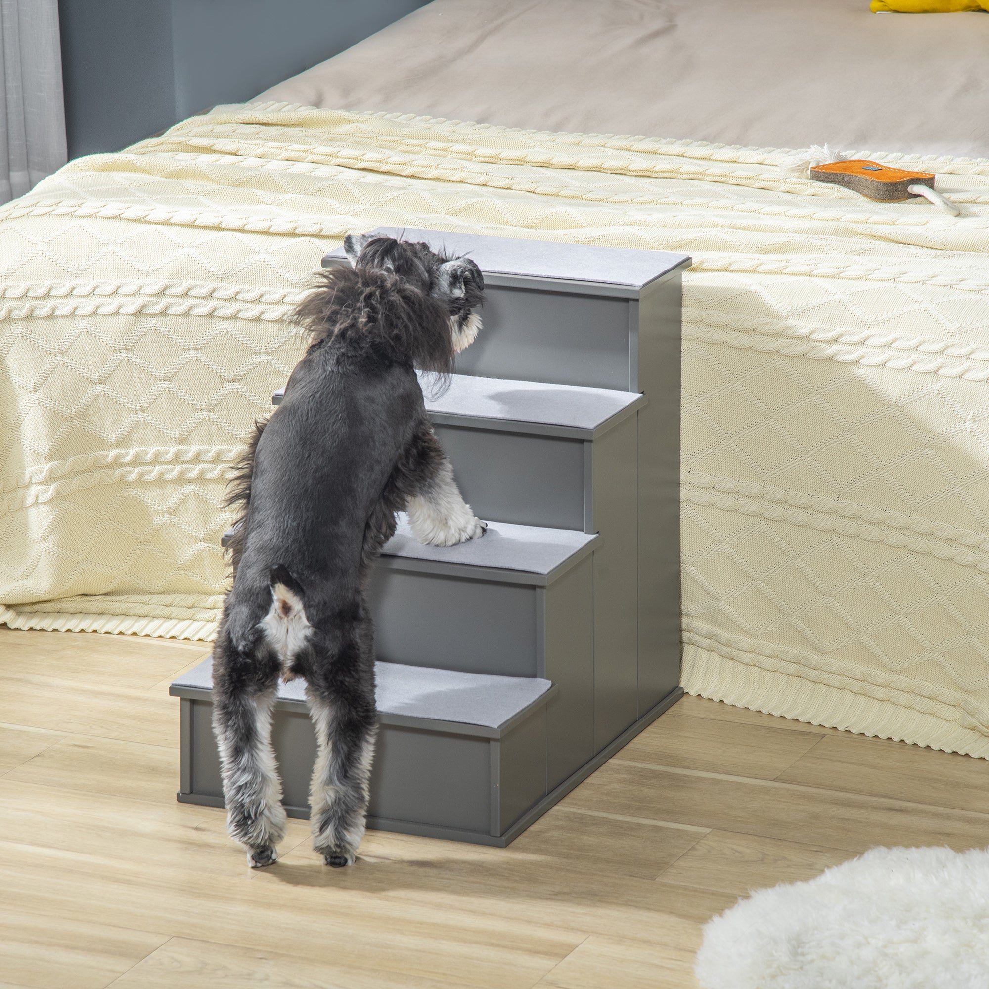 Dog Steps Pet Stairs for Bed Cat Ladder for Couch with Non-Slip Carpet, 15.7" x 23.2" x 21.3", Grey