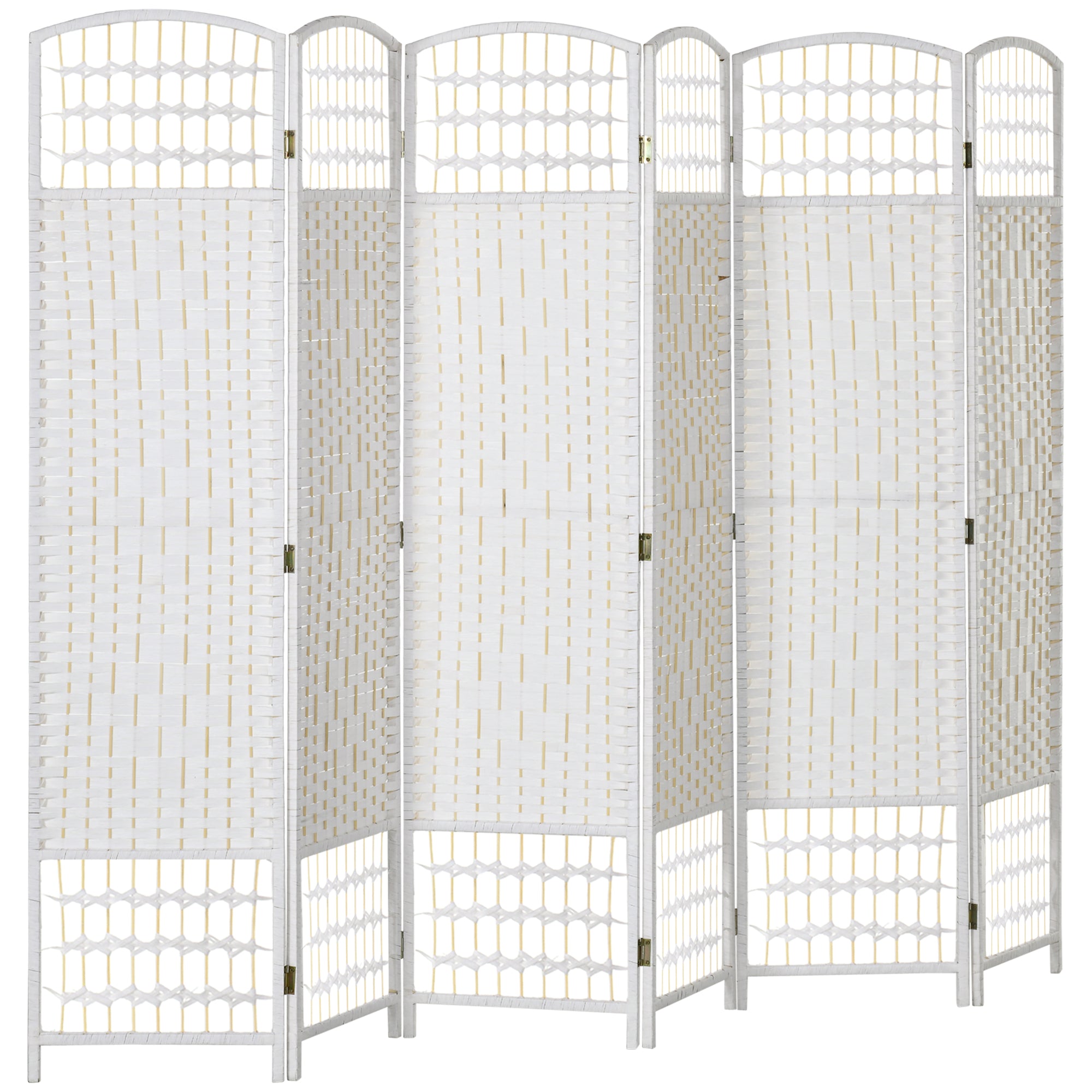 6 Panel Folding Room Divider, Portable Privacy Screen, Wave Fiber Room Partition for Home Office, White