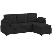 Sectional Sofa Bed Reversible Pull Out Sleeper Sofa Storage Ottoman, Black-Home Furnishings > Living Room Furniture > Sofas & Reclining Chairs-DECOROLALA