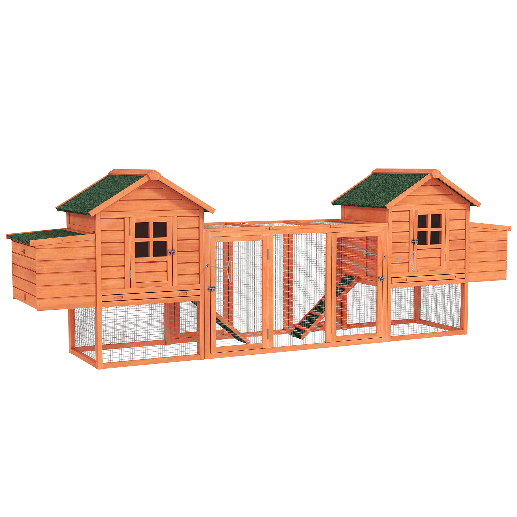123" Extra Large Chicken Coop Wooden Poultry House Rabbit Hutch Hen Backyard with Outdoor Run Ramps and Nesting Boxes, Orange