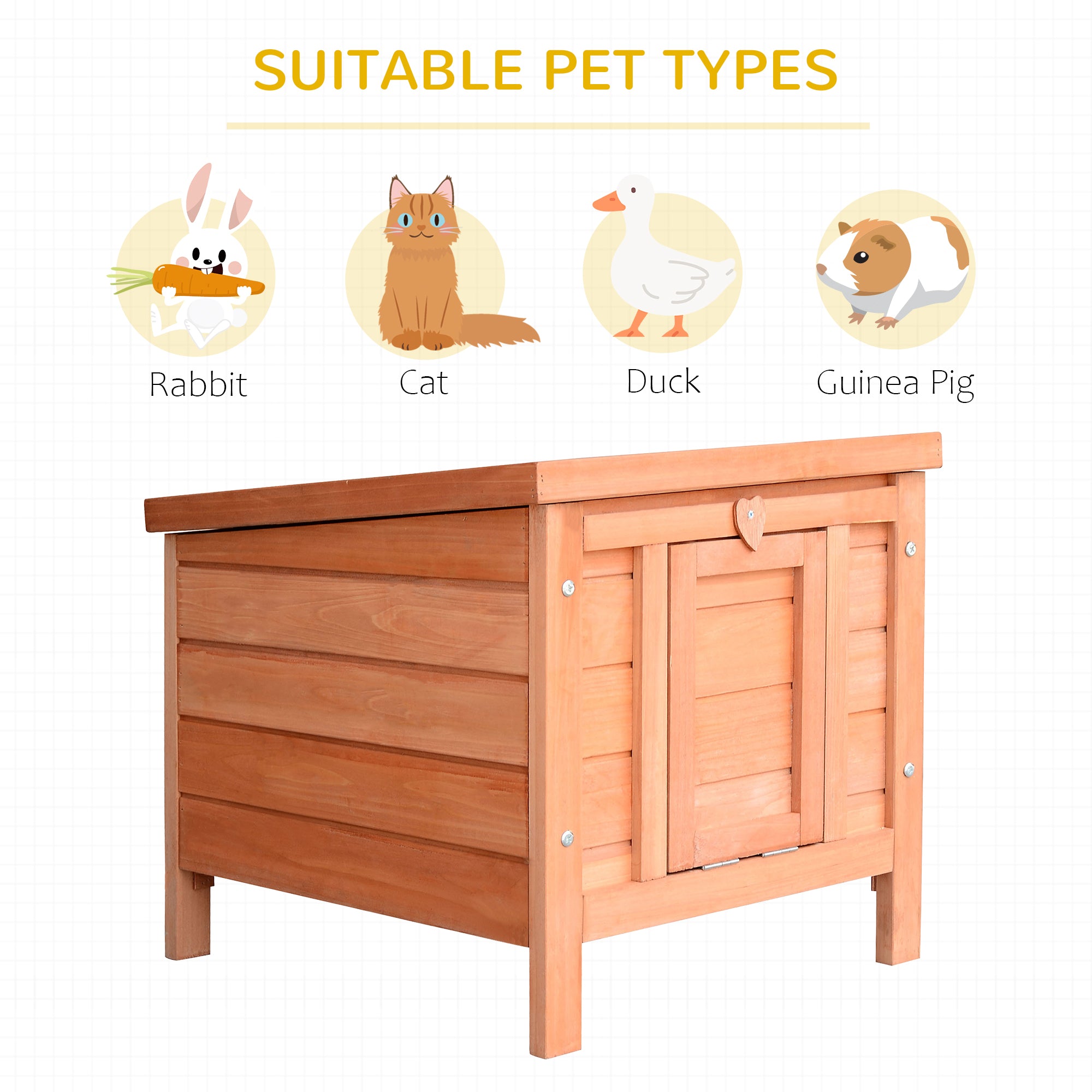 Wooden Rabbit Hutch, Bunny Cage with Waterproof & Openable Asphalt Roof, Outdoor Cat House Guinea Pig Cage Duck Shelter, Indoor Outdoor Use, 20" x 16.5" x 17", Orange