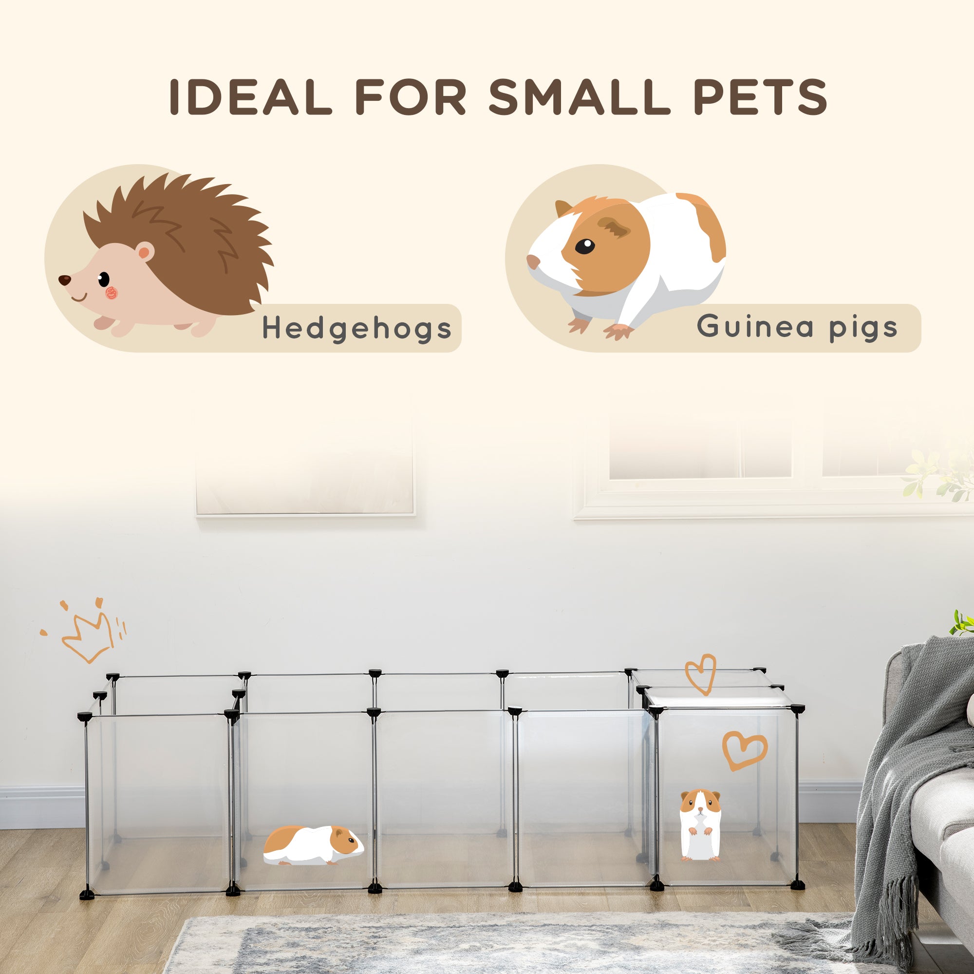 20 Panels DIY Small Animal Cage with Door, Top Cover, Indoor Yard Fence for Guinea Pig, Hedgehog, Bunny, White