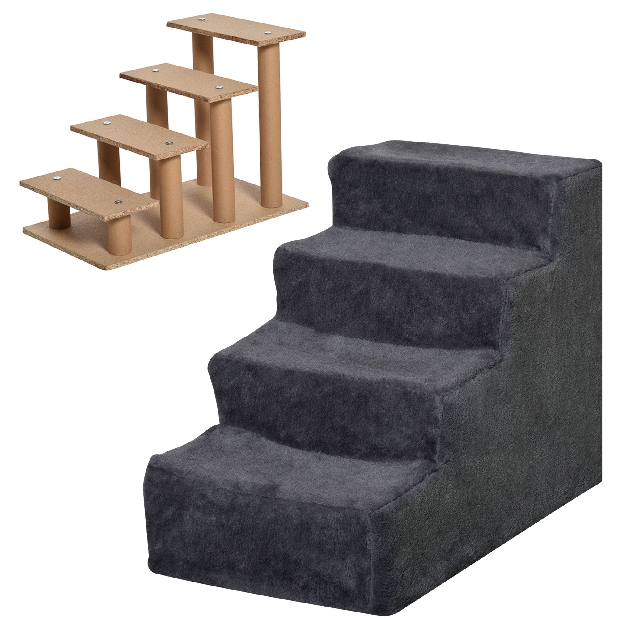 4-Step Dog Ramp for Sofa, Bed, and Couch, with Removable Cover, Dark Grey
