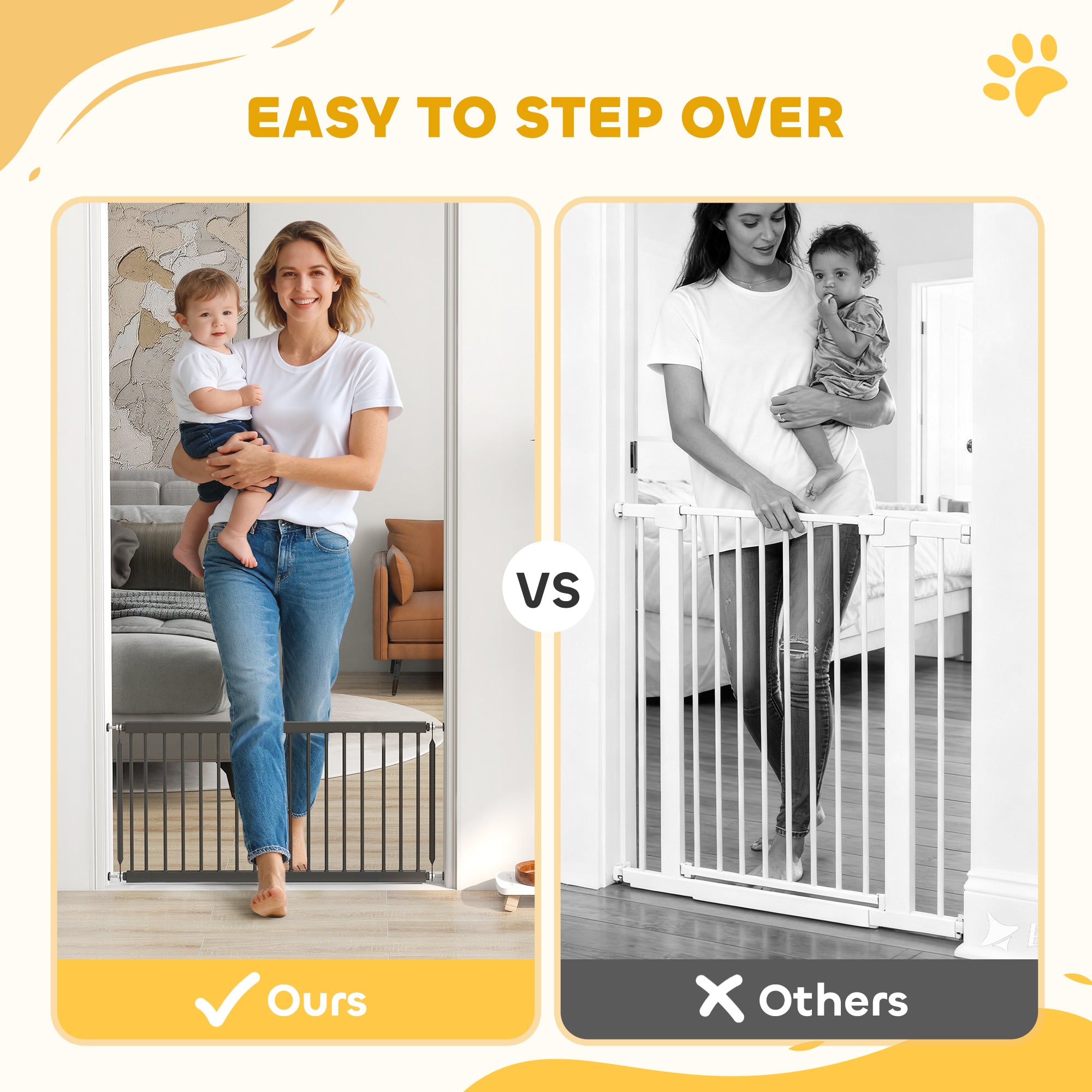 26"-37" Dog Gate, Adjustable Pet Gate, Fits 18" Tall with 2 Extension, Pressure Mount Kit for Stairs and Doorways, Black