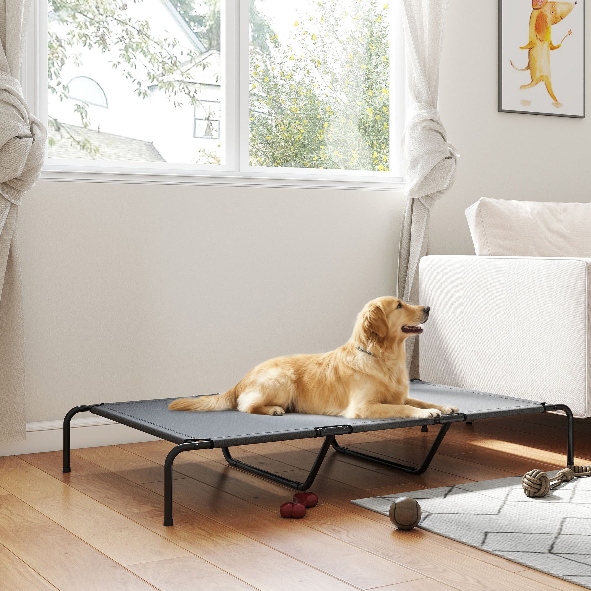 Elevated Dog Bed, Outdoor Dog Cot, Raised Dog Bed for Large Dogs with Breathable Mesh, Grey