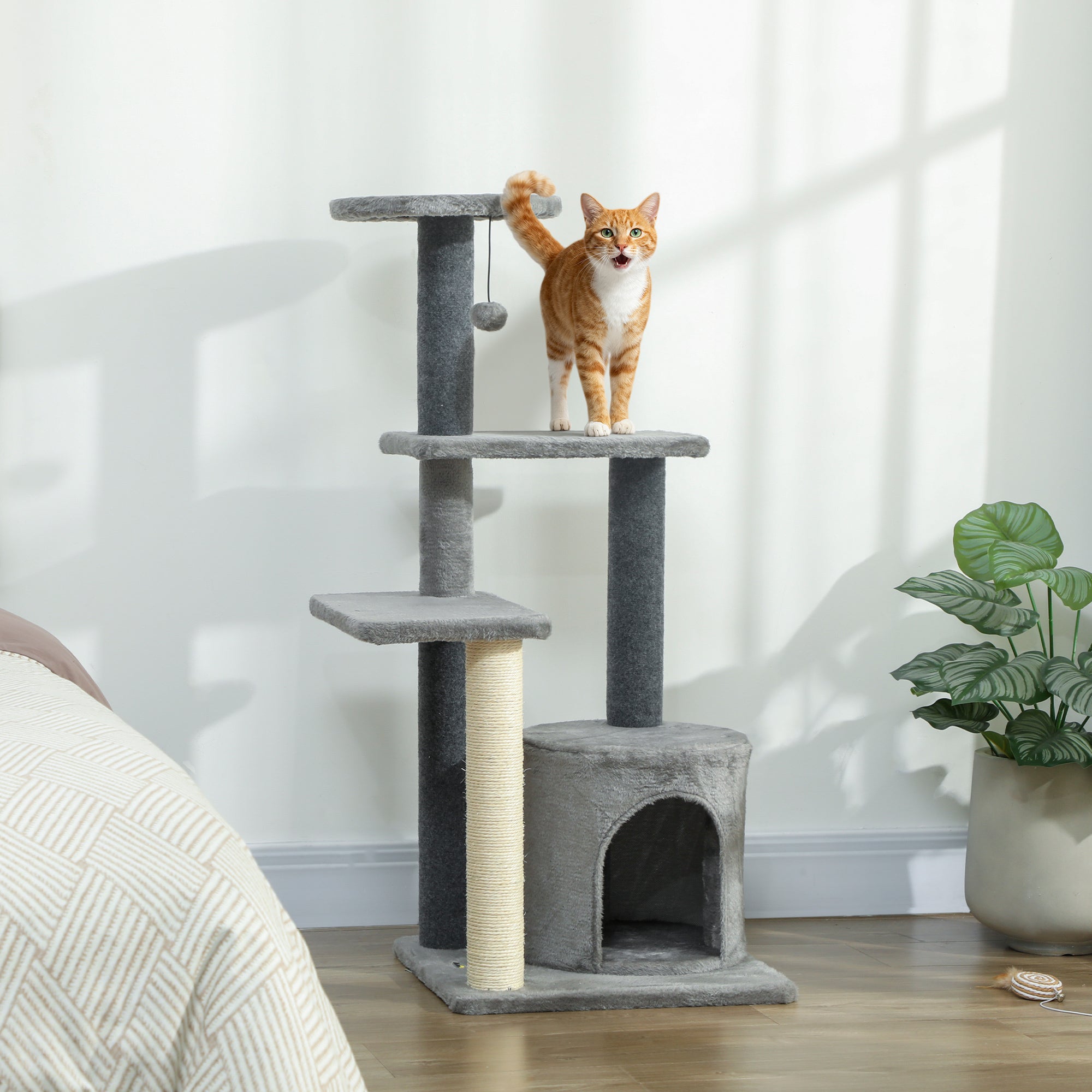 Cat Tree Cat Tower Multi-Level with Sisal Scratching Post for Kittens and Adults Grey Large 41"H
