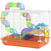 18"L Hamster Cage, Small Animal House, 2-Level Rat Gerbil Haven with Tunnel Tube System, Orange