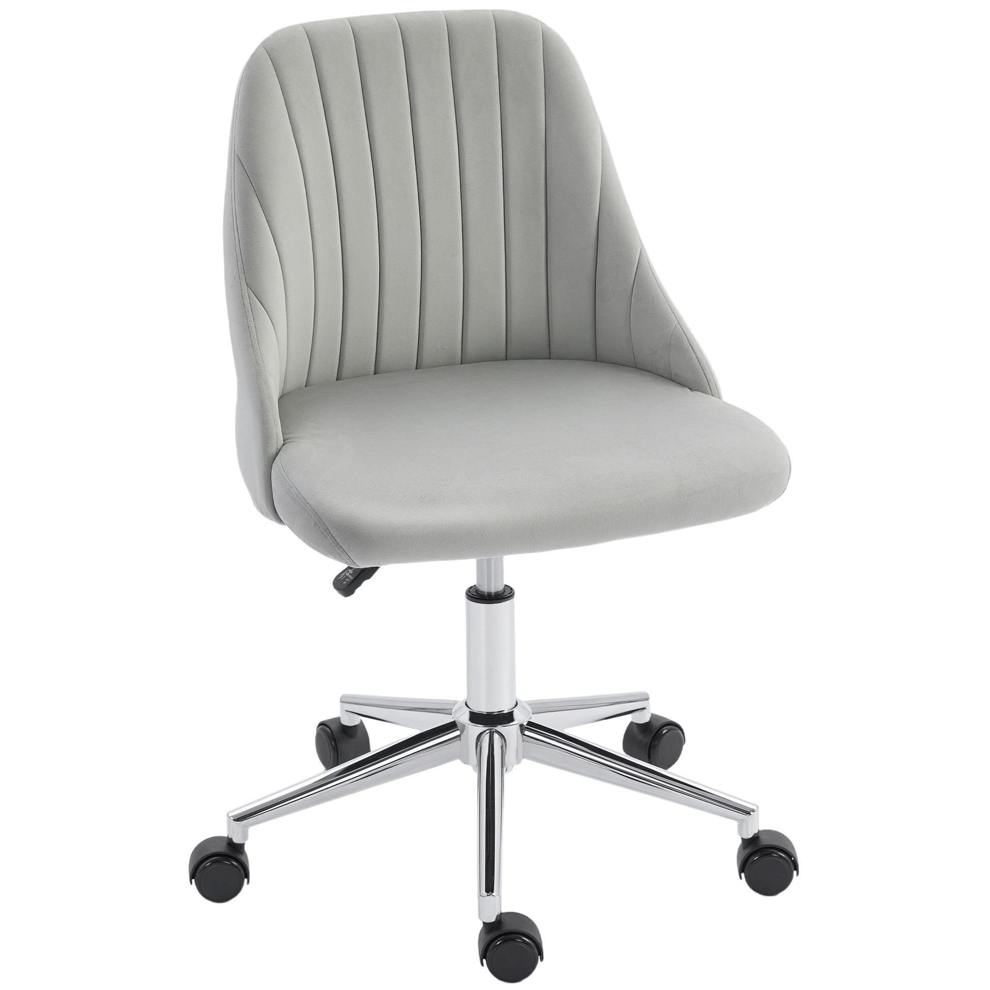 Vanity Chair for Makeup, Velvet Comfy Office Chair with Adjustable Height, Swivel Wheels for Bedroom, Living Room, Grey-Office Products > Office Furniture > Office Chairs > Task Chairs-DECOROLALA