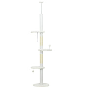 88.5"-100.5" Floor to Ceiling Cat Tree, Cat Tower with Scratching Posts, Cloud Shaped Platforms, Dangling Balls, White