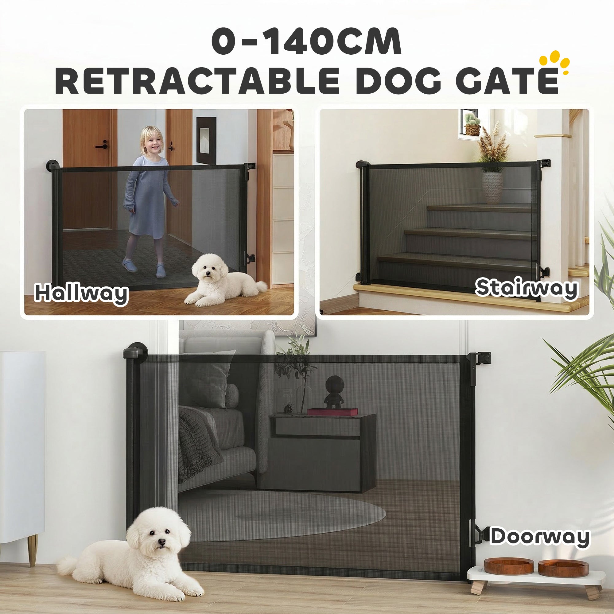 Retractable Dog Gate, 36.6" Tall,  Extends to 55" Wide, Mesh Pet Gate with Single Hand Operation, for Stairs, Doorways