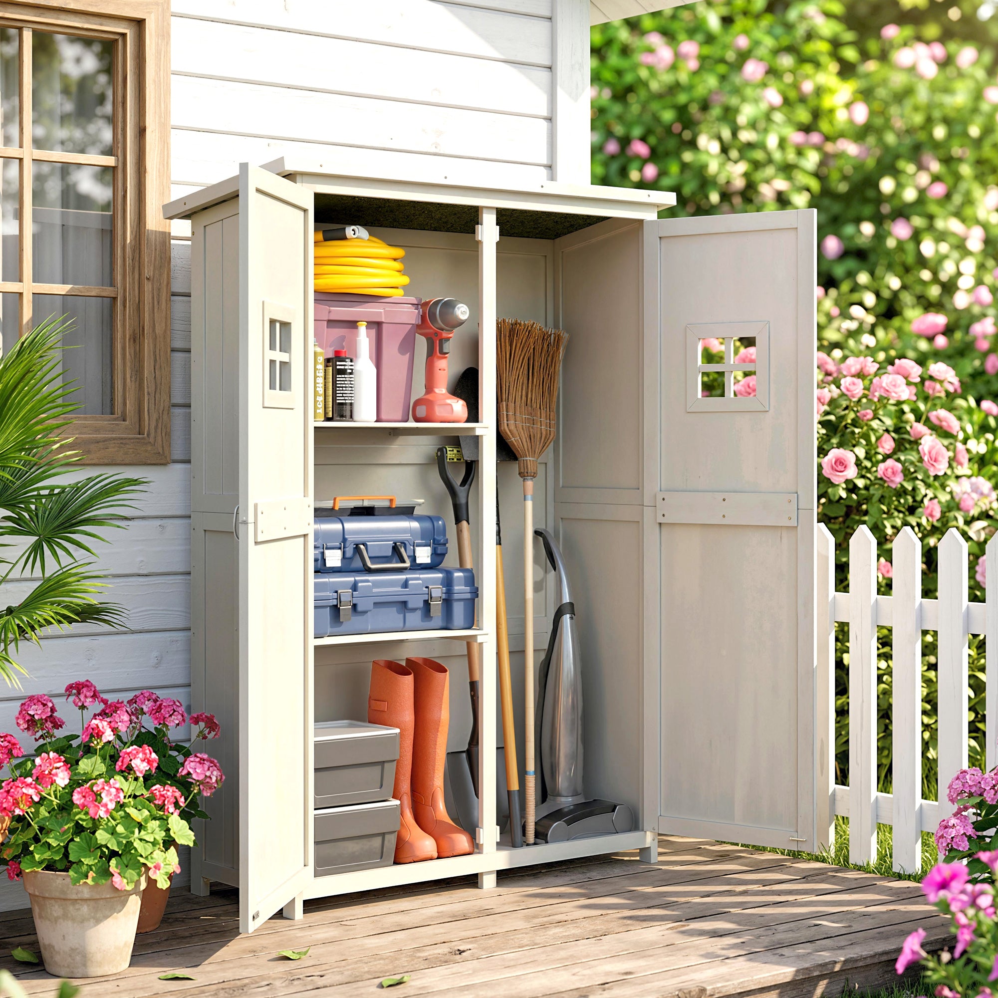 4x1.5ft Wooden Garden Shed - Grey Fir Wood Storage Cabinet-Patio & Garden > Lawn & Garden > Sheds > Outdoor Storage Cabinet-DECOROLALA
