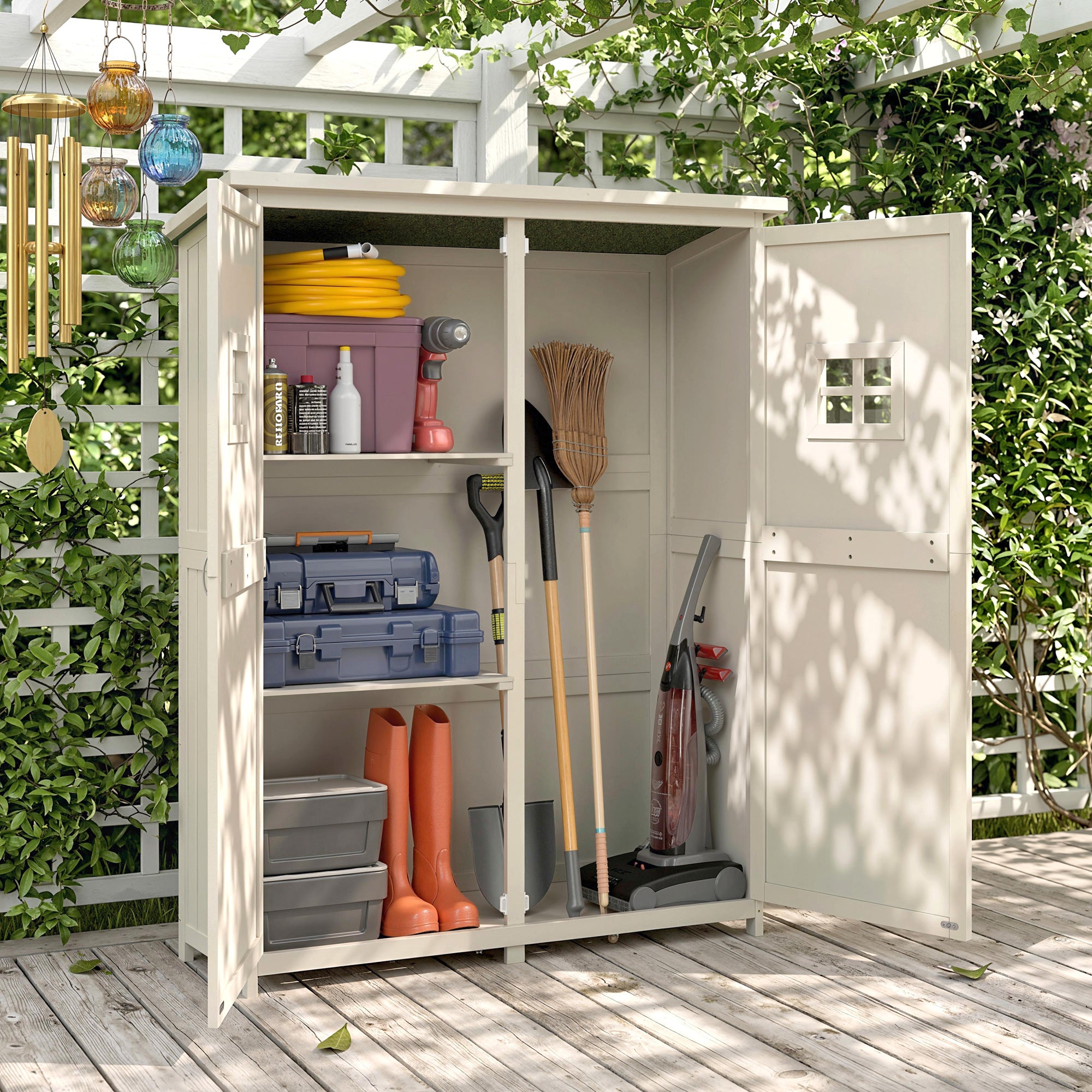 4x1.5ft Wooden Garden Shed - Grey Fir Wood Storage Cabinet-Patio & Garden > Lawn & Garden > Sheds > Outdoor Storage Cabinet-DECOROLALA