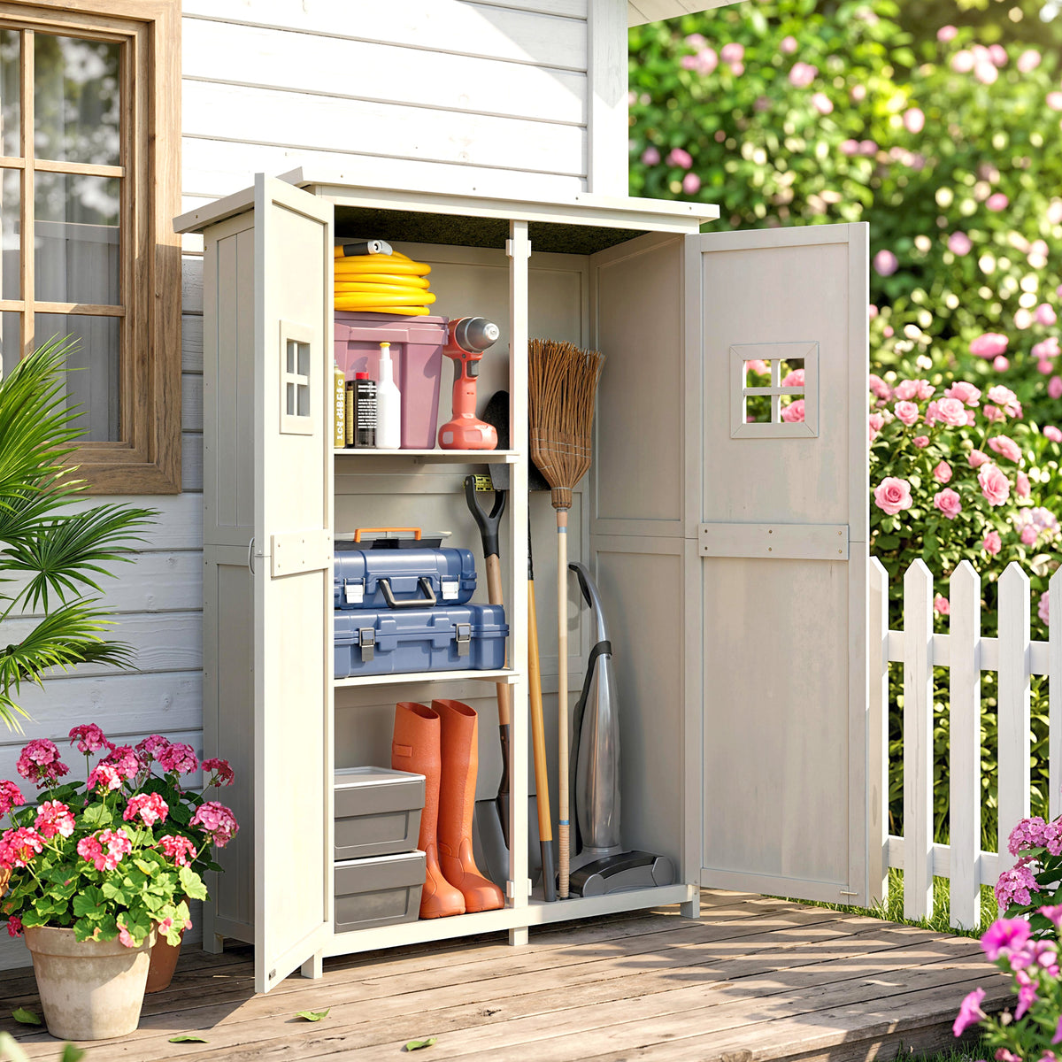 4x1.5ft Wooden Garden Shed - Grey Fir Wood Storage Cabinet-Patio & Garden > Lawn & Garden > Sheds > Outdoor Storage Cabinet-DECOROLALA