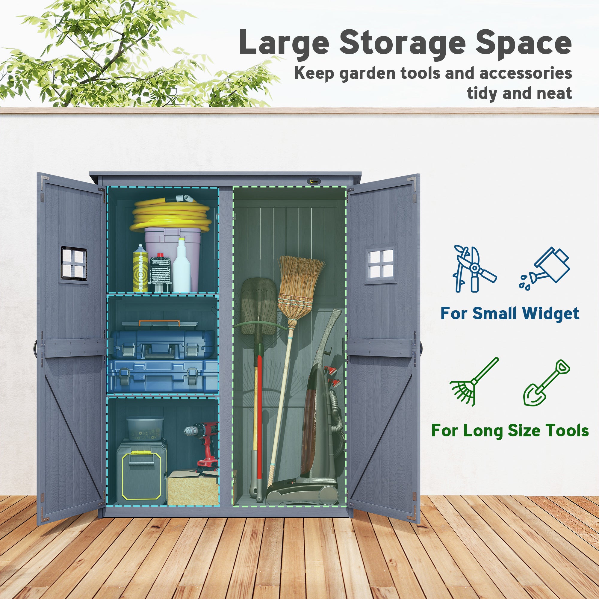 4x1.5ft Wooden Garden Storage Shed - Dark Grey Fir Wood-Patio & Garden > Lawn & Garden > Sheds > Outdoor Storage Cabinet-DECOROLALA