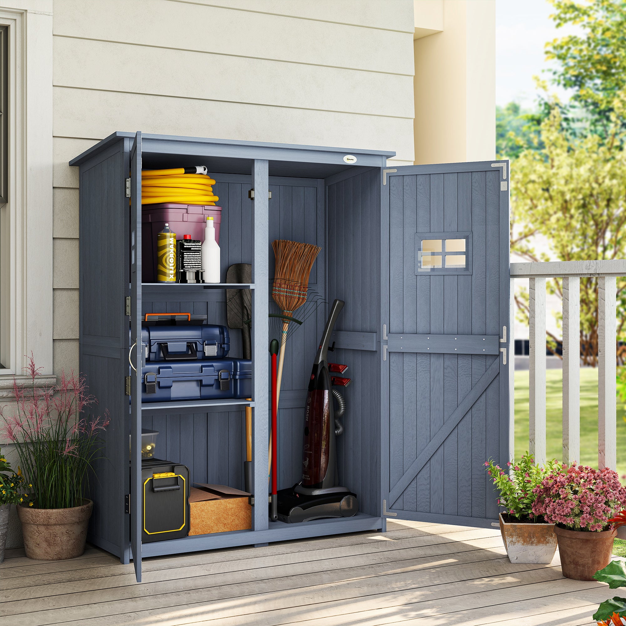 4x1.5ft Wooden Garden Storage Shed - Dark Grey Fir Wood-Patio & Garden > Lawn & Garden > Sheds > Outdoor Storage Cabinet-DECOROLALA