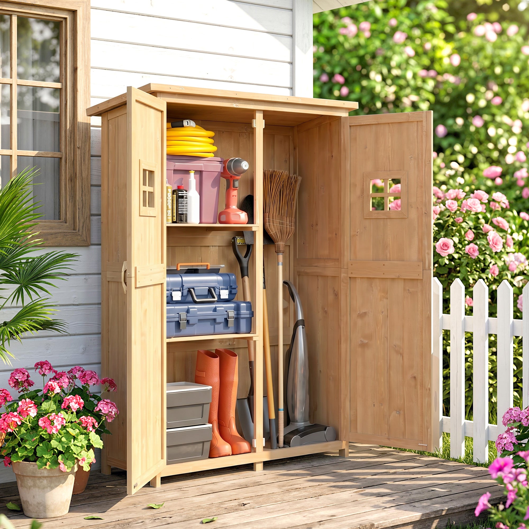 4x1.5ft Wooden Garden Storage Shed - Nature Wood-Patio & Garden > Lawn & Garden > Sheds > Outdoor Storage Cabinet-DECOROLALA