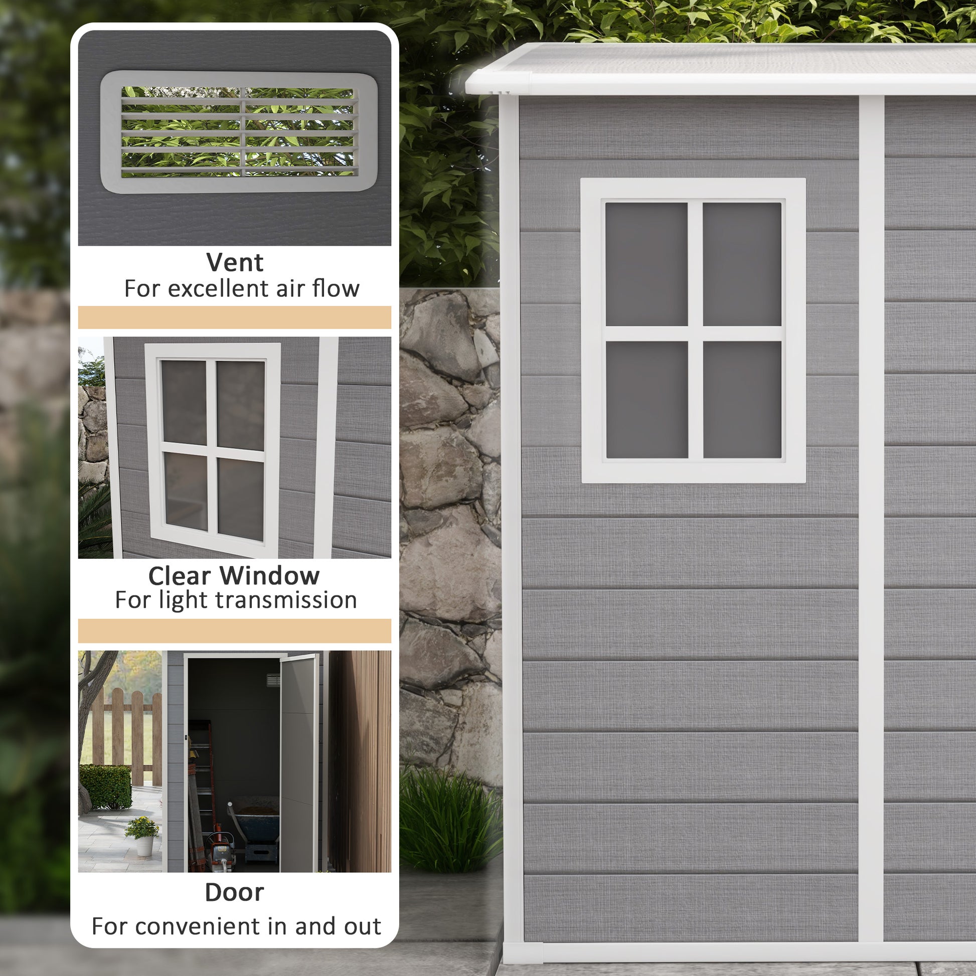 4'x5' Lean-to Garden Shed - Lockable Storage with Window Grey-Patio & Garden > Lawn & Garden > Sheds-DECOROLALA