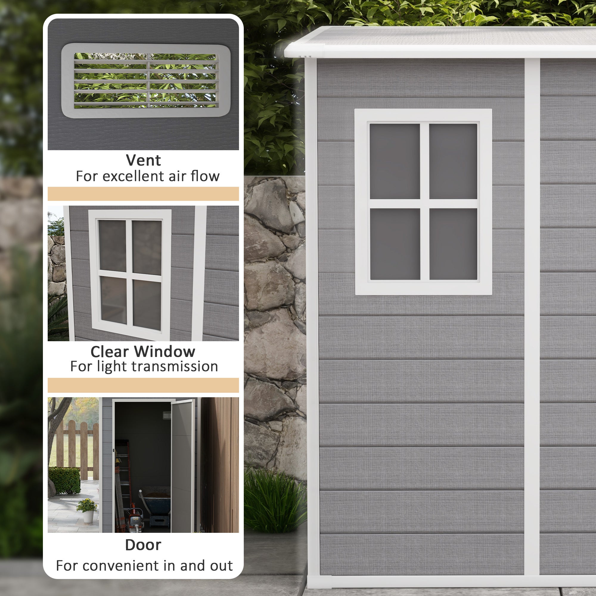 4'x5' Lean-to Garden Shed - Lockable Storage with Window Grey-Patio & Garden > Lawn & Garden > Sheds-DECOROLALA