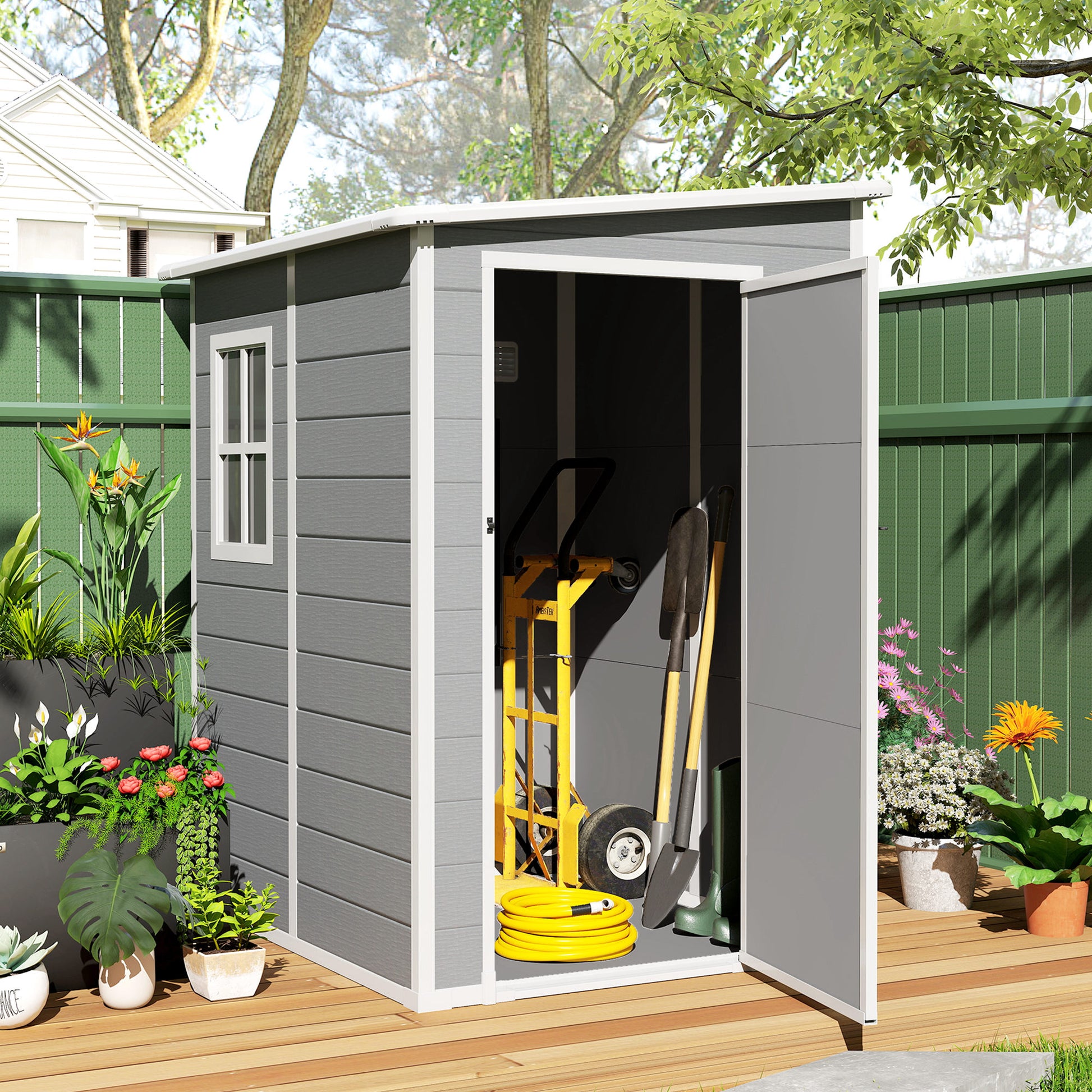 4'x5' Lean-to Garden Shed - Lockable Storage with Window Grey-Patio & Garden > Lawn & Garden > Sheds-DECOROLALA