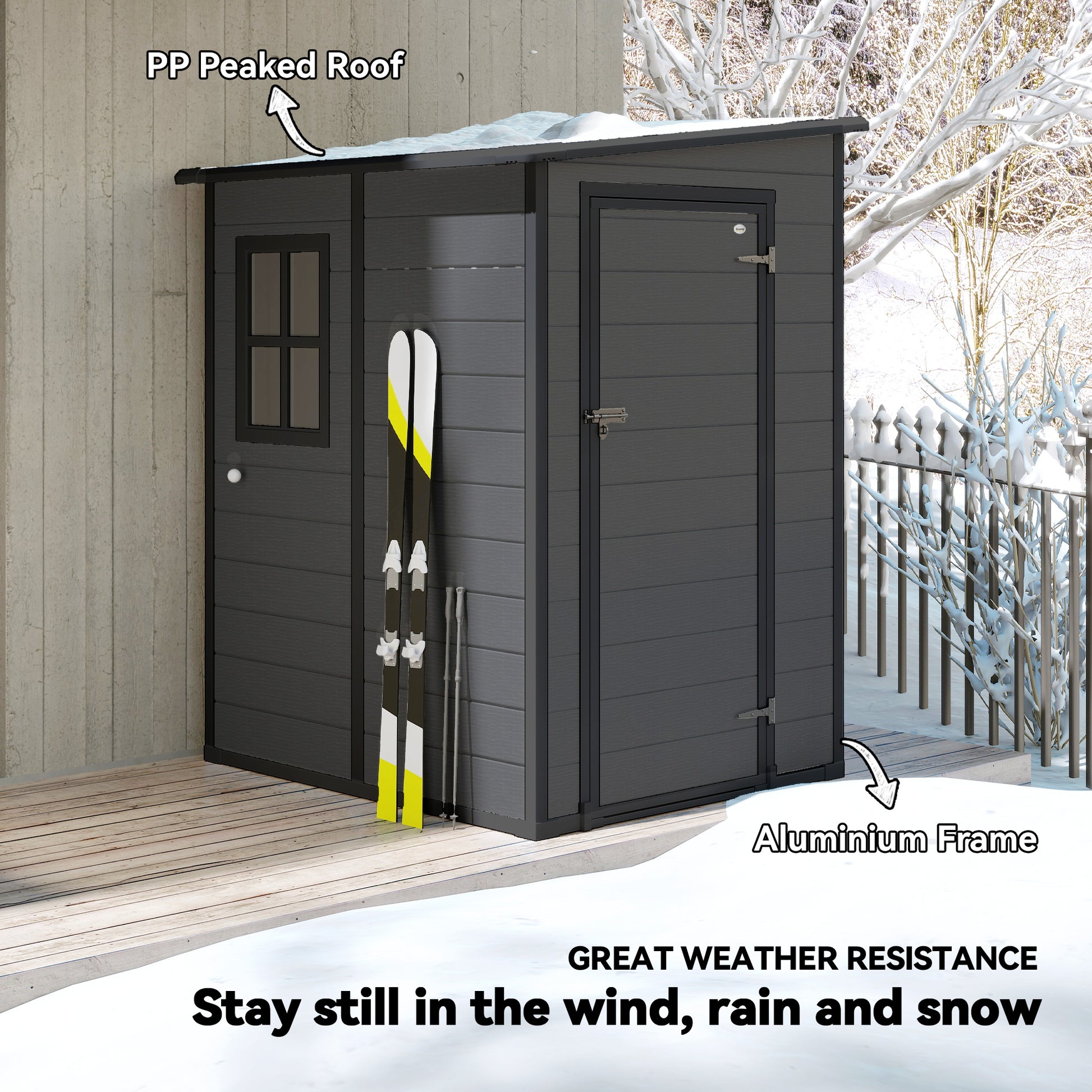 4'x5' Lean-to Garden Storage Shed with Window - Dark Grey-Patio & Garden > Lawn & Garden > Sheds-DECOROLALA