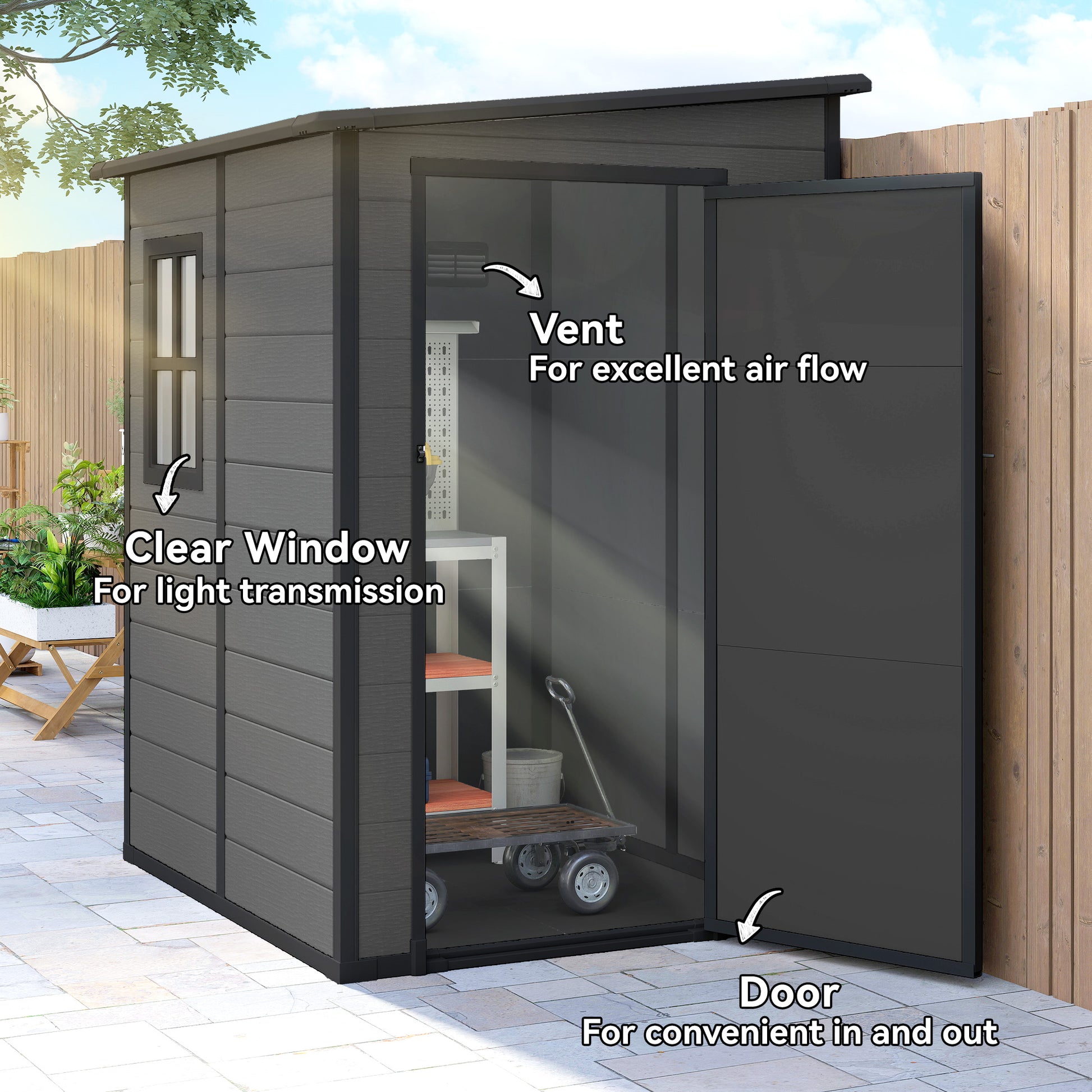 4'x5' Lean-to Garden Storage Shed with Window - Dark Grey-Patio & Garden > Lawn & Garden > Sheds-DECOROLALA