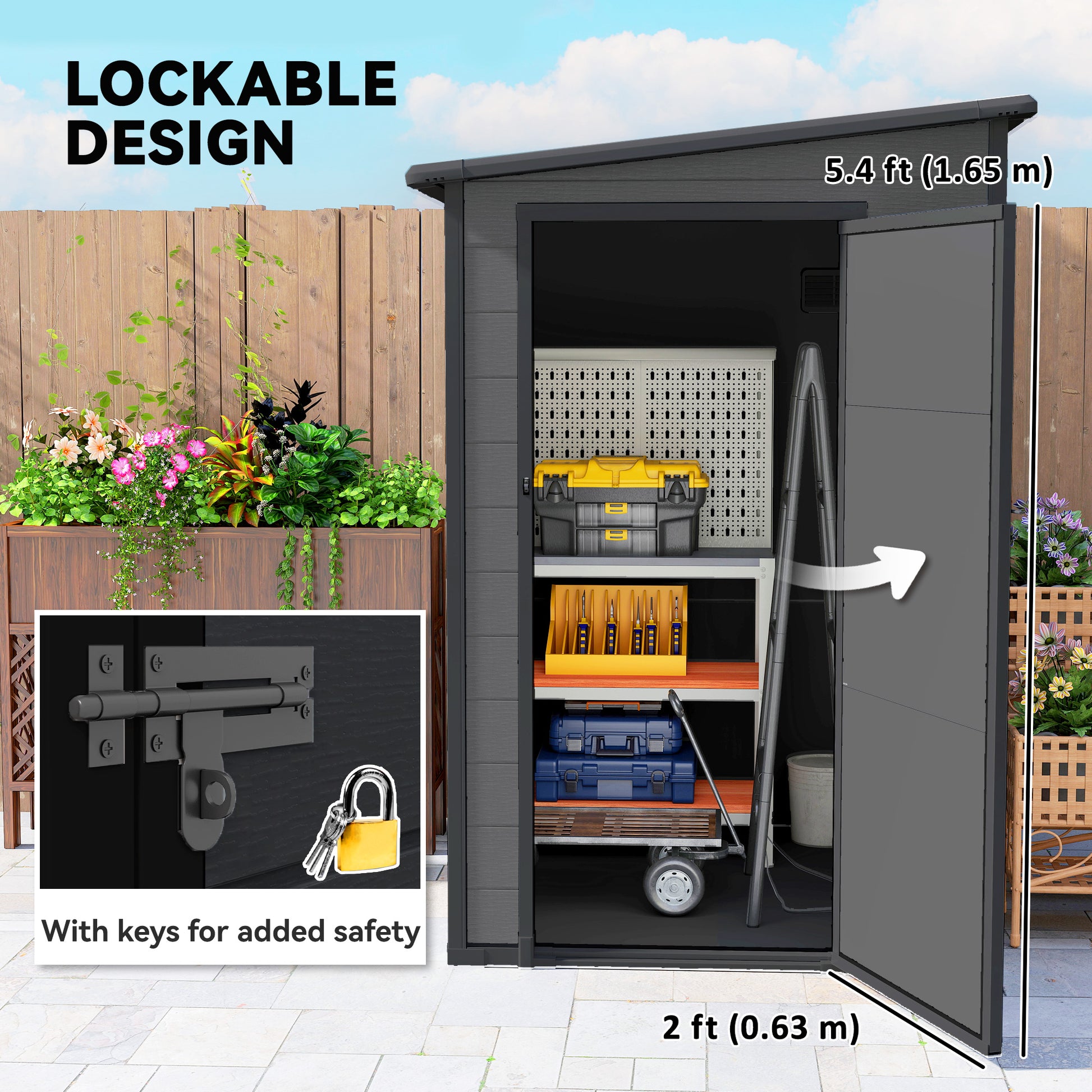 4'x5' Lean-to Garden Storage Shed with Window - Dark Grey-Patio & Garden > Lawn & Garden > Sheds-DECOROLALA