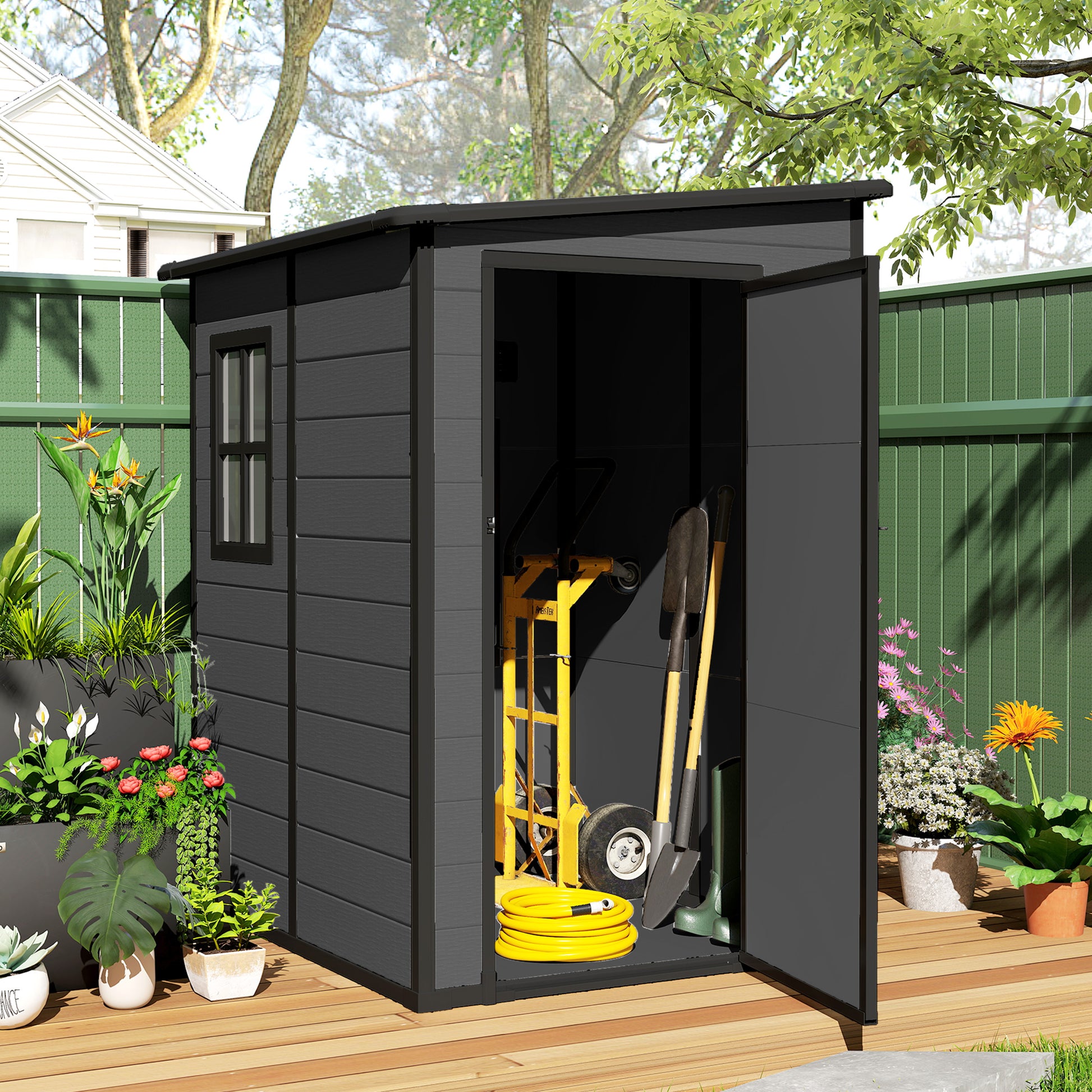 4'x5' Lean-to Garden Storage Shed with Window - Dark Grey-Patio & Garden > Lawn & Garden > Sheds-DECOROLALA