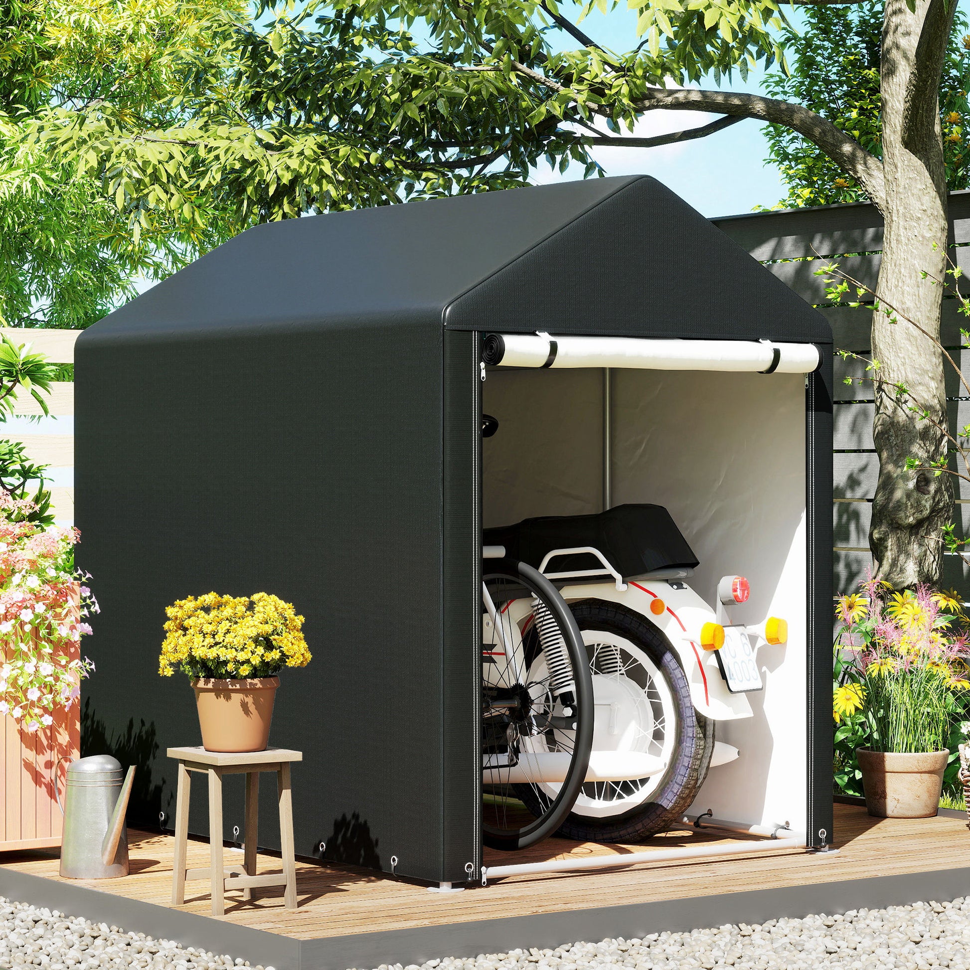 4x6ft Portable Outdoor Storage Shed Tent - Black-Patio & Garden > Lawn & Garden > Sheds > Portable Shed-DECOROLALA