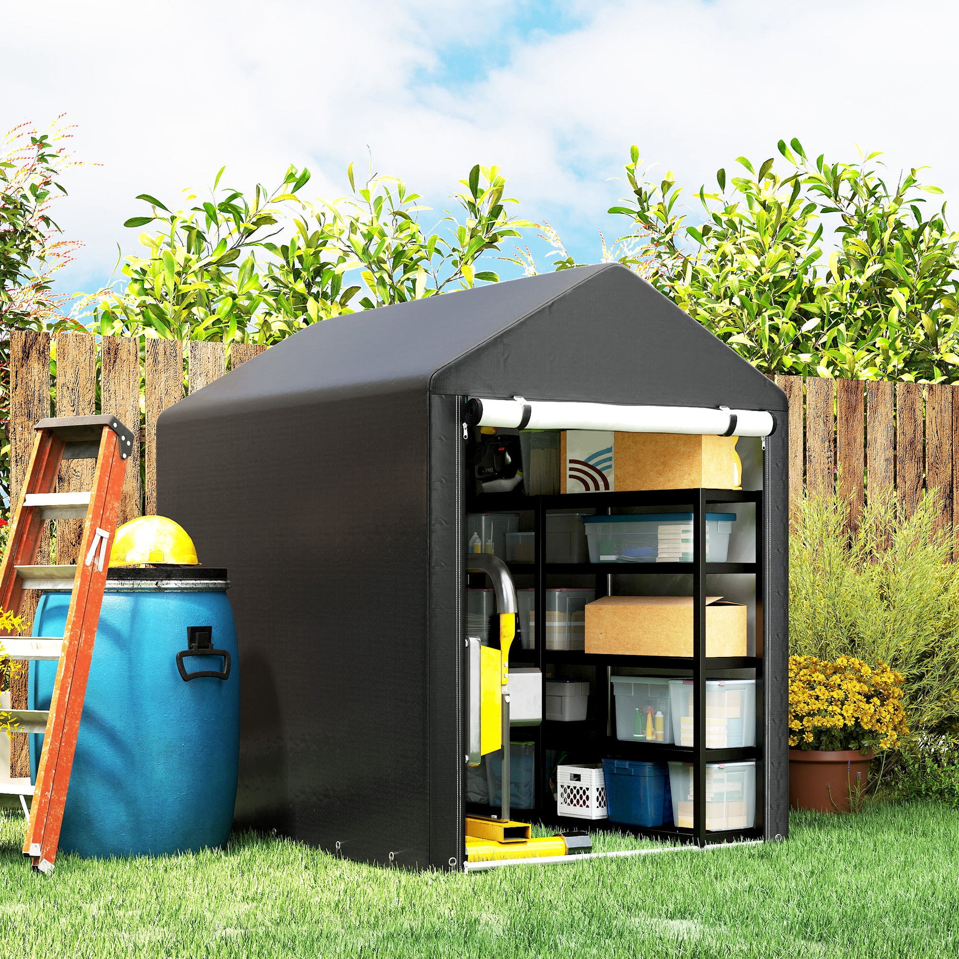 4x6ft Portable Outdoor Storage Shed Tent - Black-Patio & Garden > Lawn & Garden > Sheds > Portable Shed-DECOROLALA