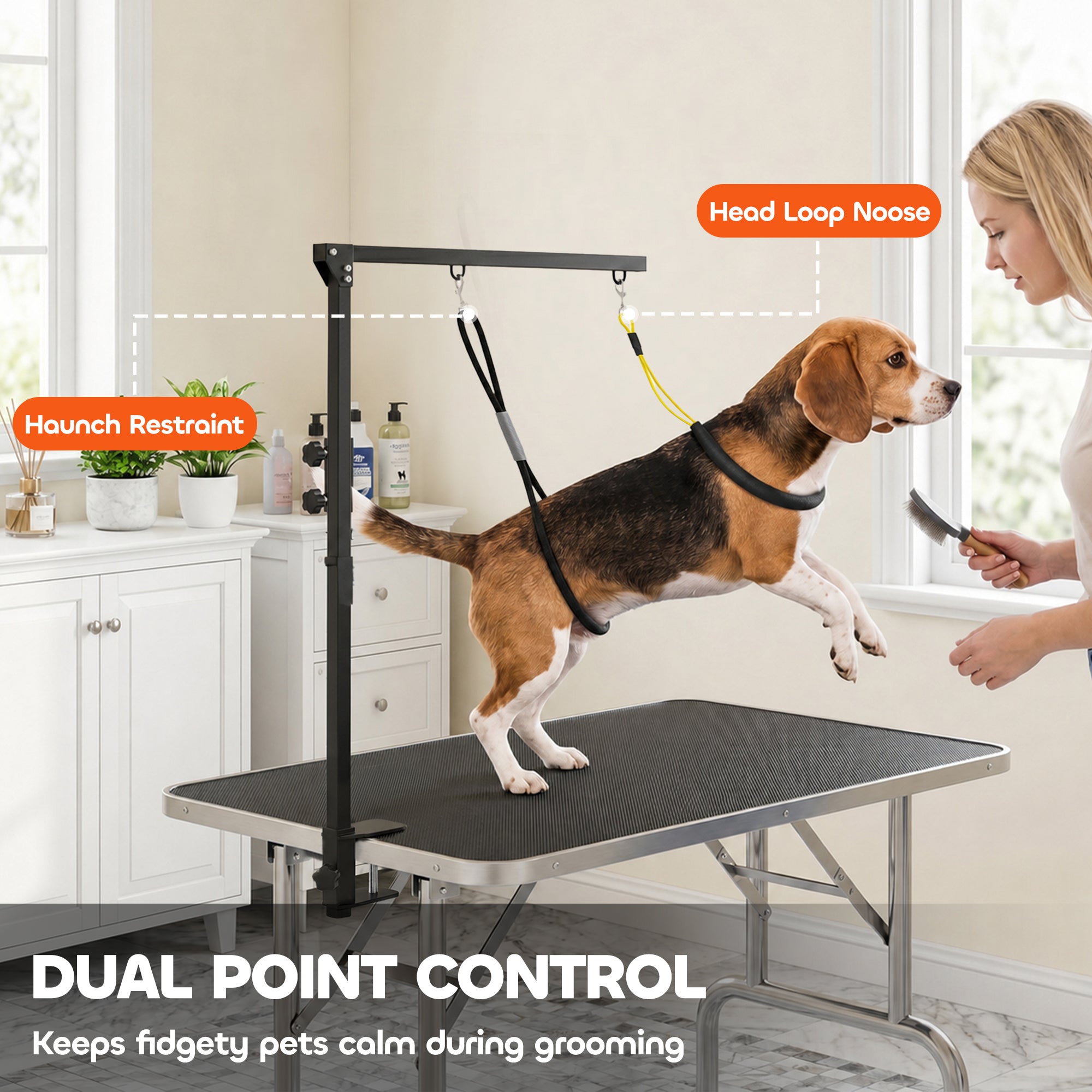 Dog Grooming Arm with Clamp Adjustable Foldable Dog Grooming 2 Loop Noose Small Medium Dogs 18.9" -32.3" Black