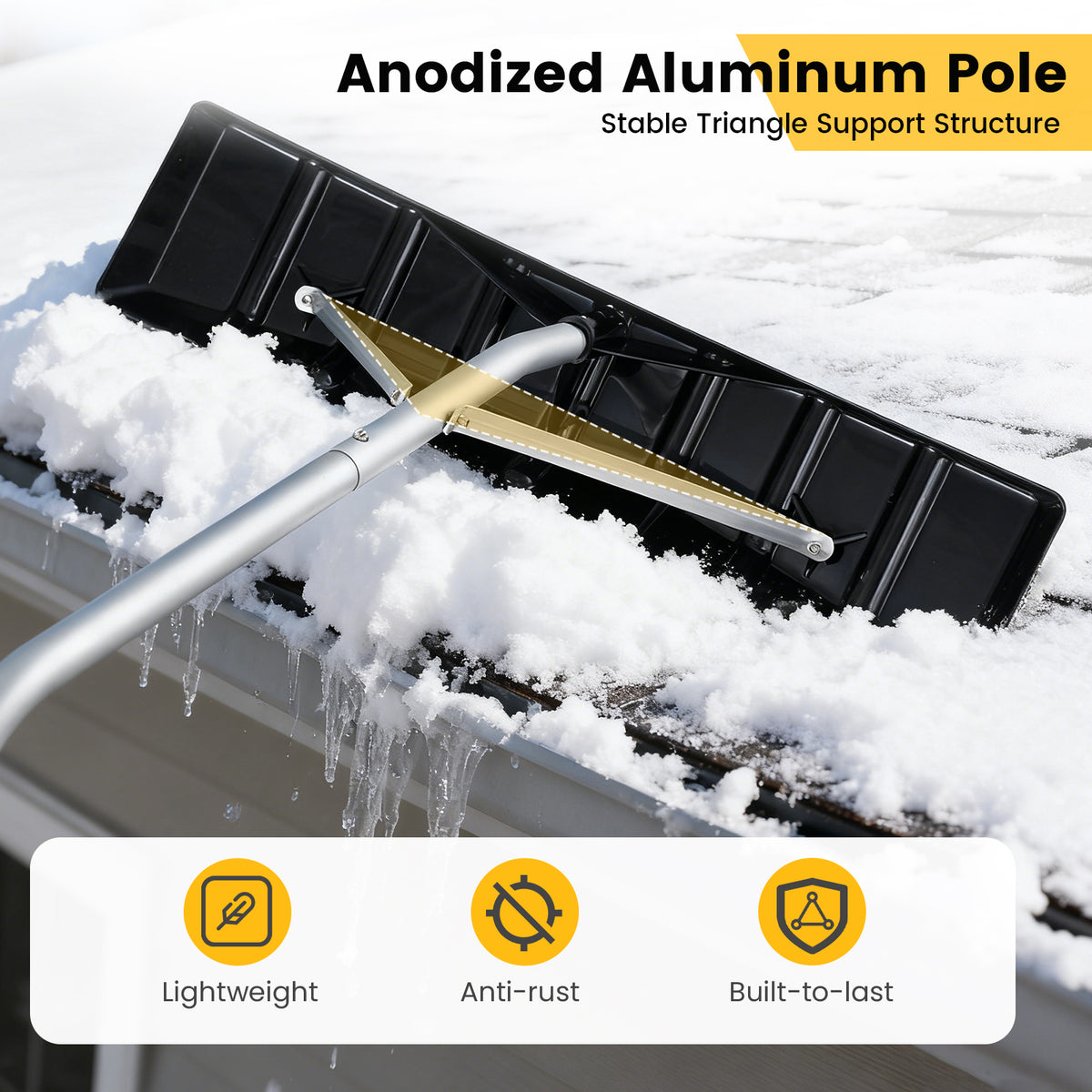5-19 Feet Extendable Aluminum Snow Removal Tool with 6-section Tubes-Snow Removal-DECOROLALA