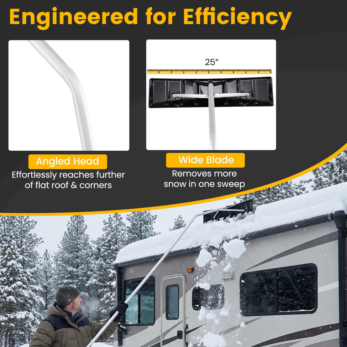 5-19 Feet Extendable Aluminum Snow Removal Tool with 6-section Tubes-Snow Removal-DECOROLALA