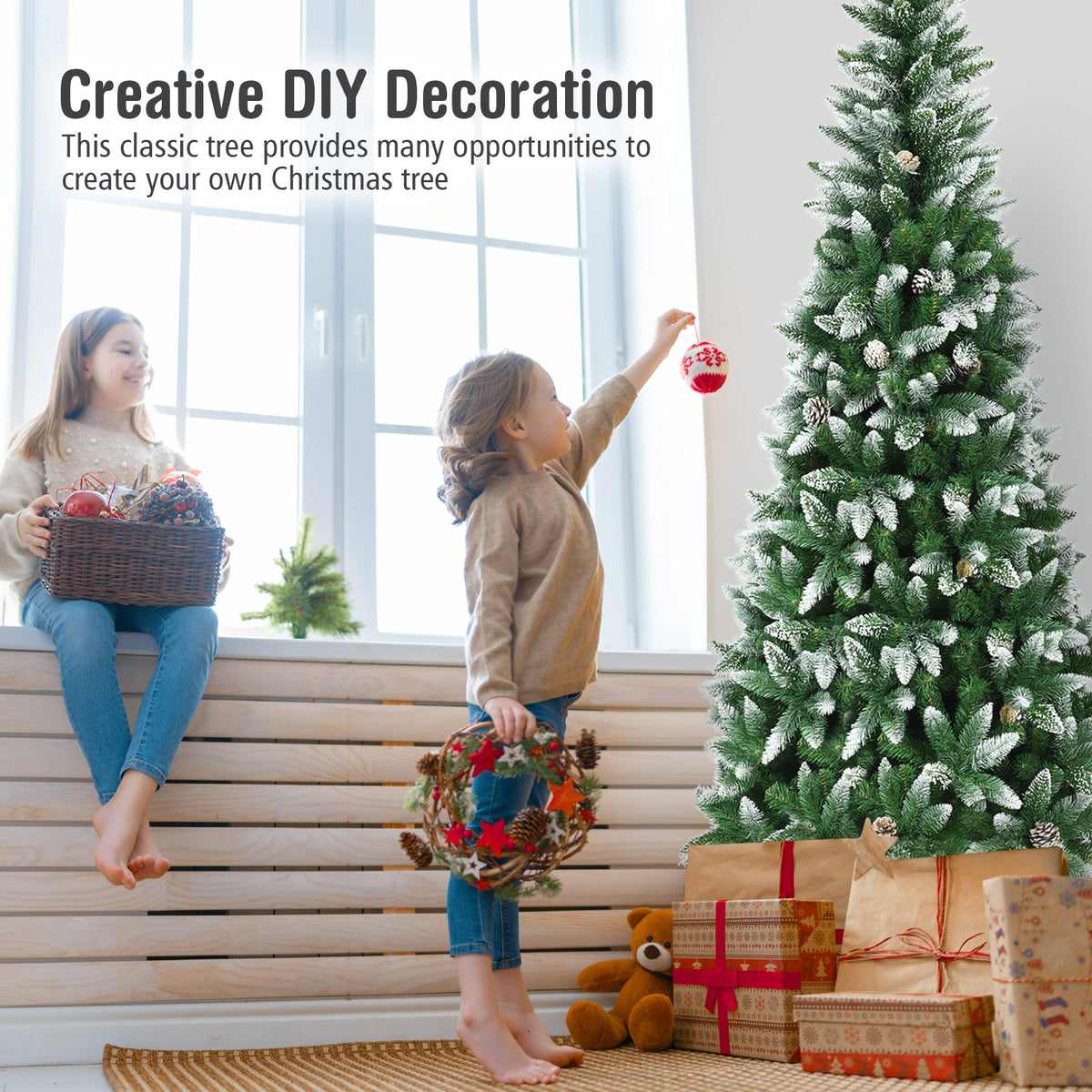 5 / 6 / 7.5 Feet Artificial Pencil Christmas Tree with Pine Cones-Christmas Trees-DECOROLALA