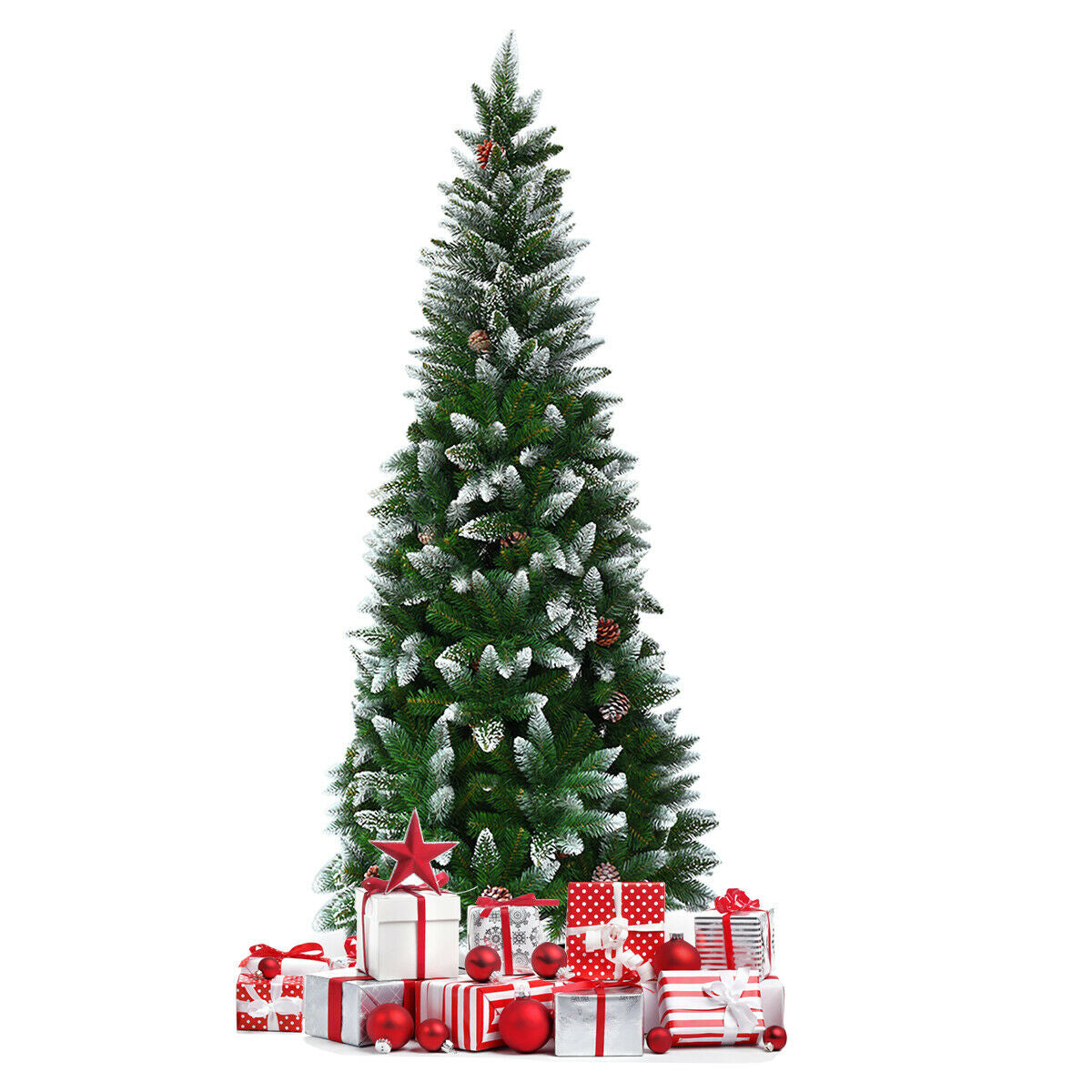 5 / 6 / 7.5 Feet Artificial Pencil Christmas Tree with Pine Cones-Christmas Trees-DECOROLALA