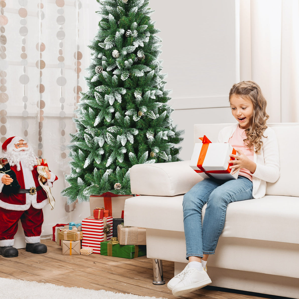 5 / 6 / 7.5 Feet Artificial Pencil Christmas Tree with Pine Cones-Christmas Trees-DECOROLALA