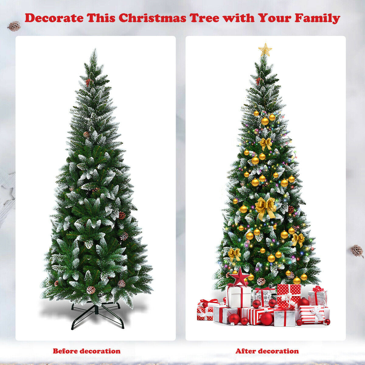 5 / 6 / 7.5 Feet Artificial Pencil Christmas Tree with Pine Cones-Christmas Trees-DECOROLALA