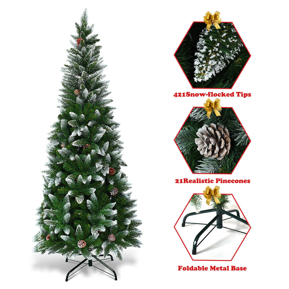 5 / 6 / 7.5 Feet Artificial Pencil Christmas Tree with Pine Cones-Christmas Trees-DECOROLALA