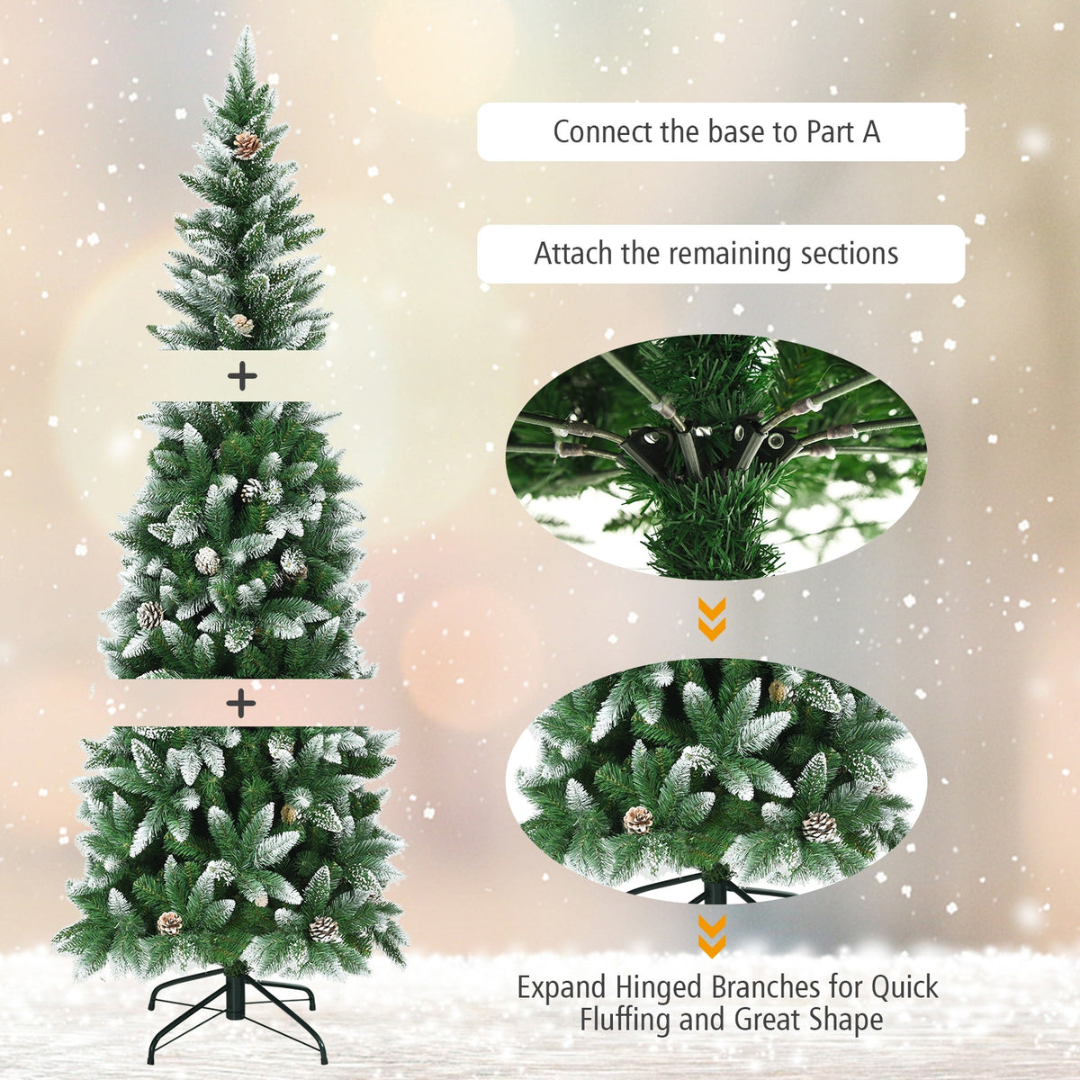 5 / 6 / 7.5 Feet Artificial Pencil Christmas Tree with Pine Cones-Christmas Trees-DECOROLALA