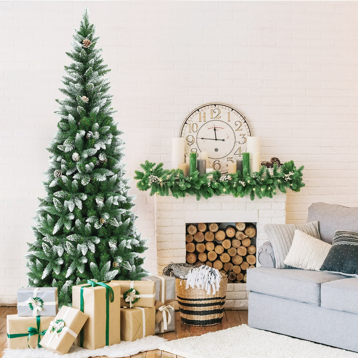 5 / 6 / 7.5 Feet Artificial Pencil Christmas Tree with Pine Cones-Christmas Trees-DECOROLALA