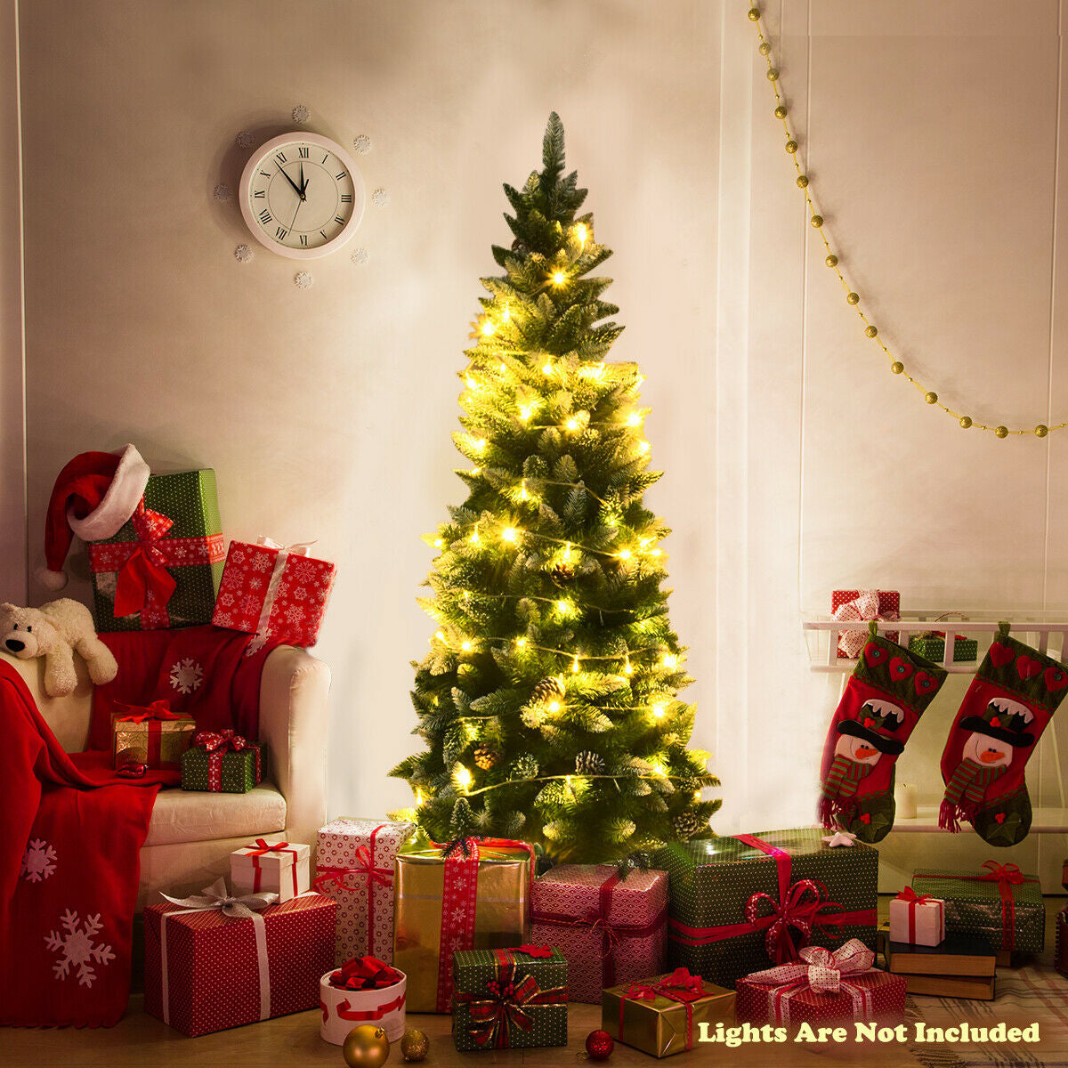 5 / 6 / 7.5 Feet Artificial Pencil Christmas Tree with Pine Cones-Christmas Trees-DECOROLALA