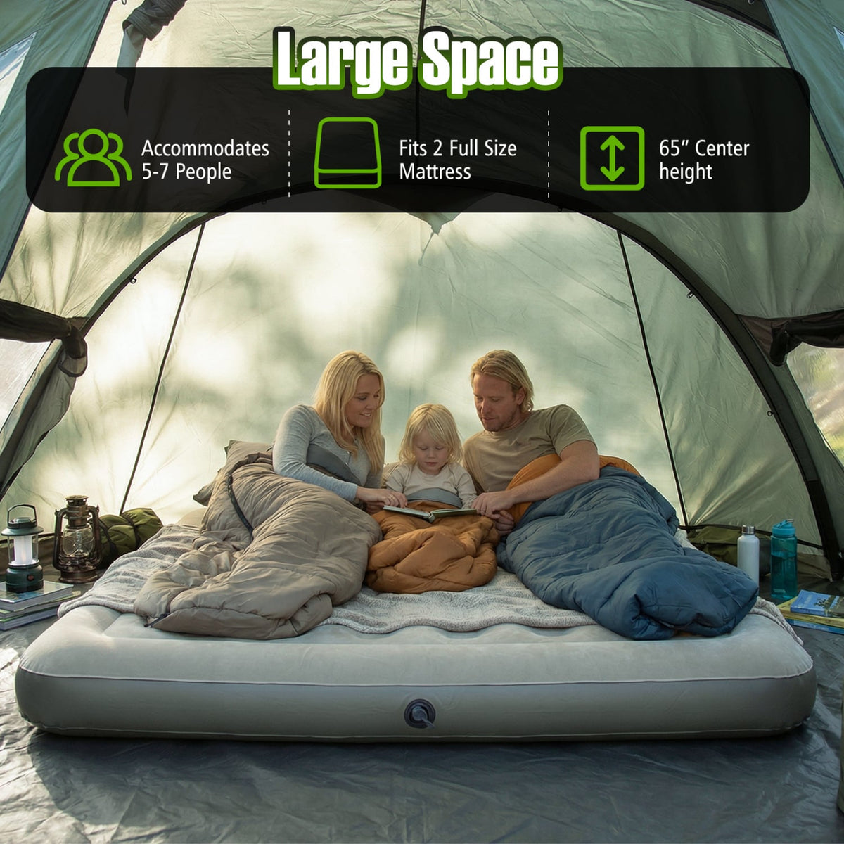 5-7 Person Inflatable Camping Tent with Screened Porch-Green-Tents-DECOROLALA
